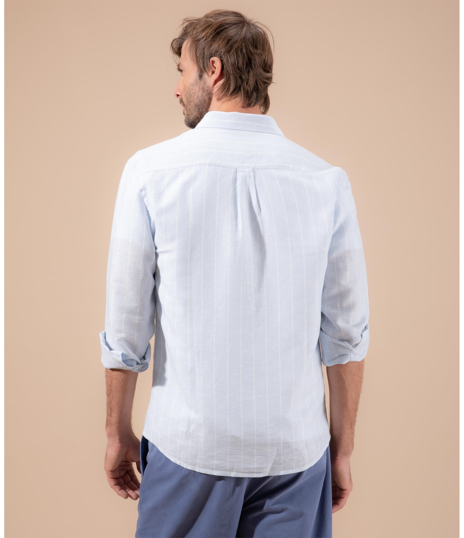 Camisa Linho  Eli  Ml Azul Seco
