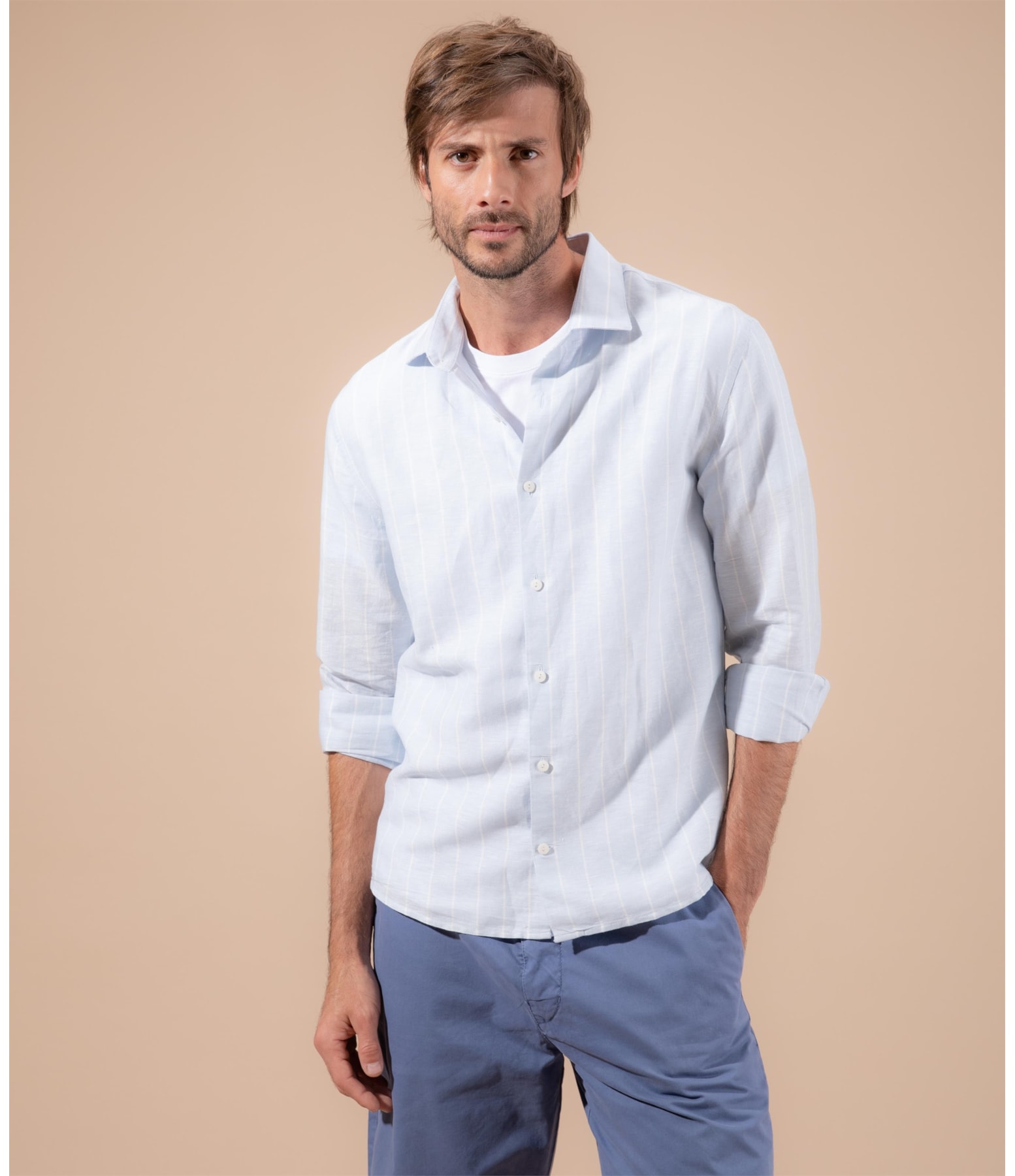 Camisa Linho  Eli  Ml Azul Seco