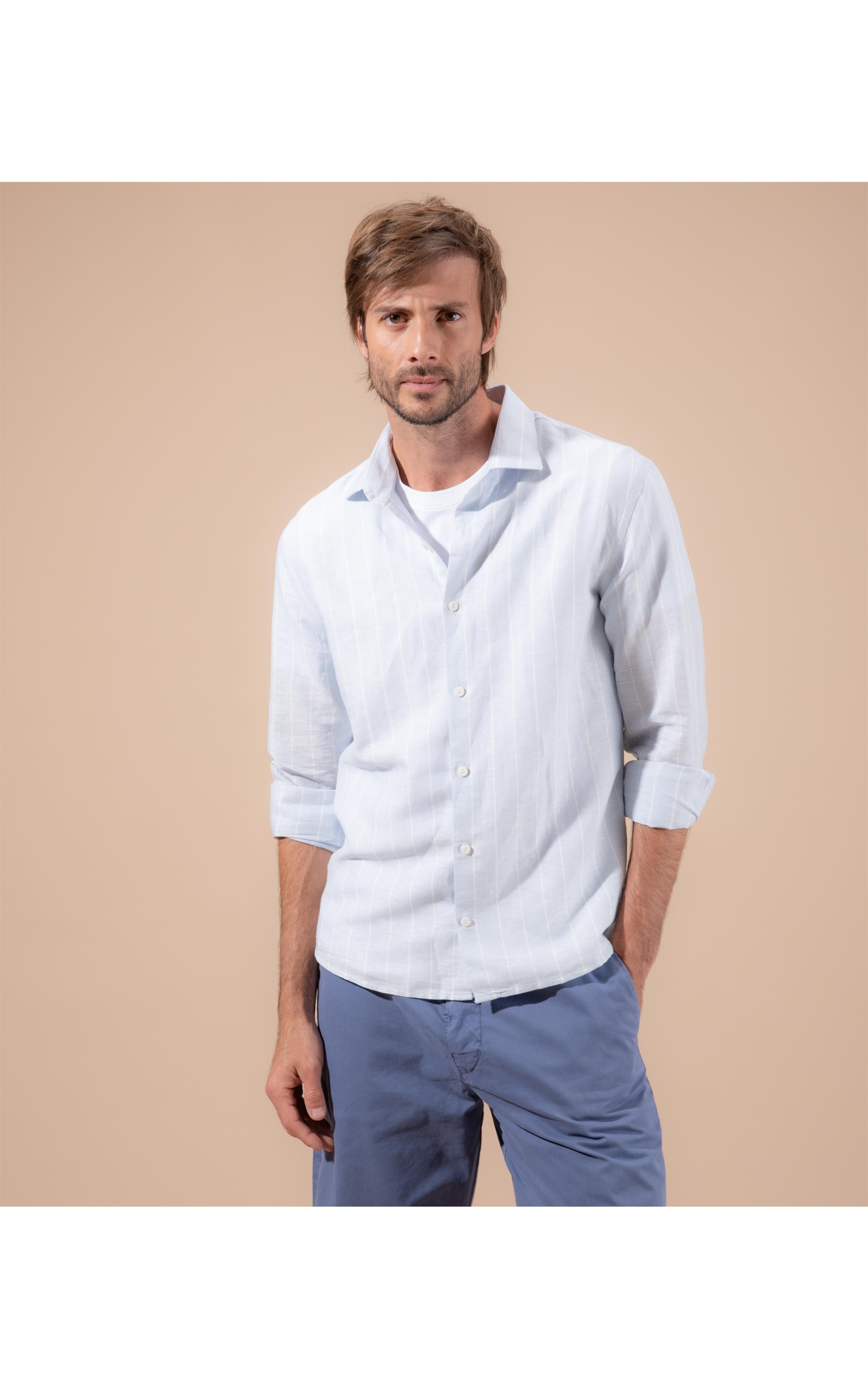 Camisa Linho  Eli  Ml Azul Seco