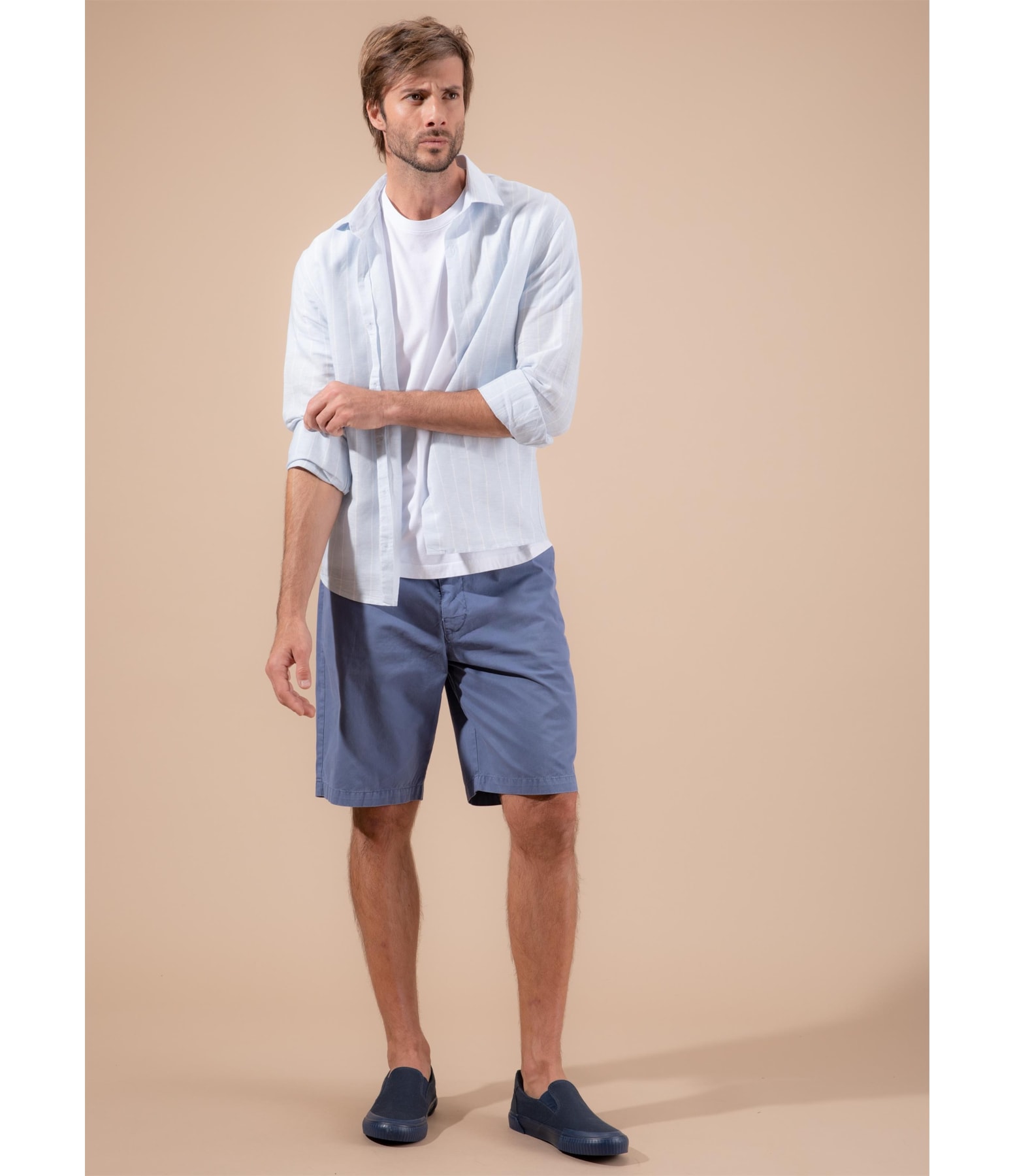 Camisa Linho  Eli  Ml Azul Seco