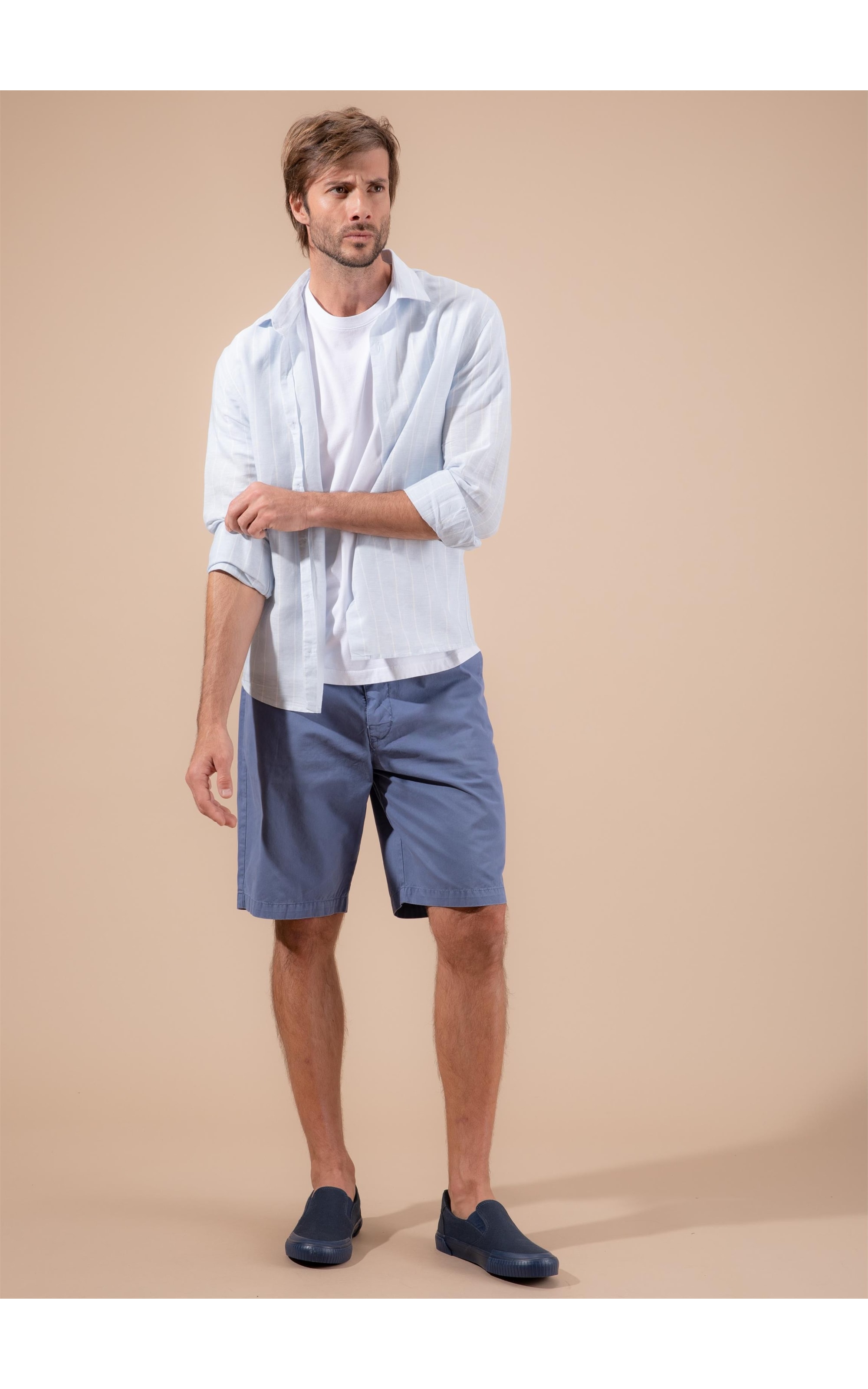 Camisa Linho  Eli  Ml Azul Seco
