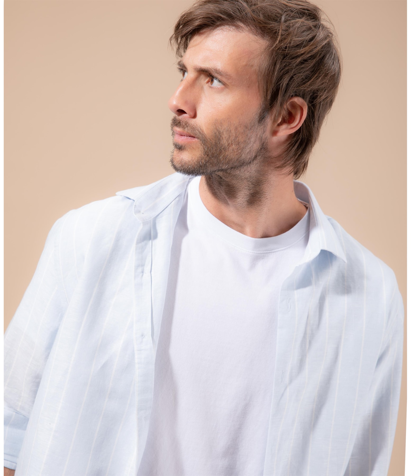 Camisa Linho  Eli  Ml Azul Seco