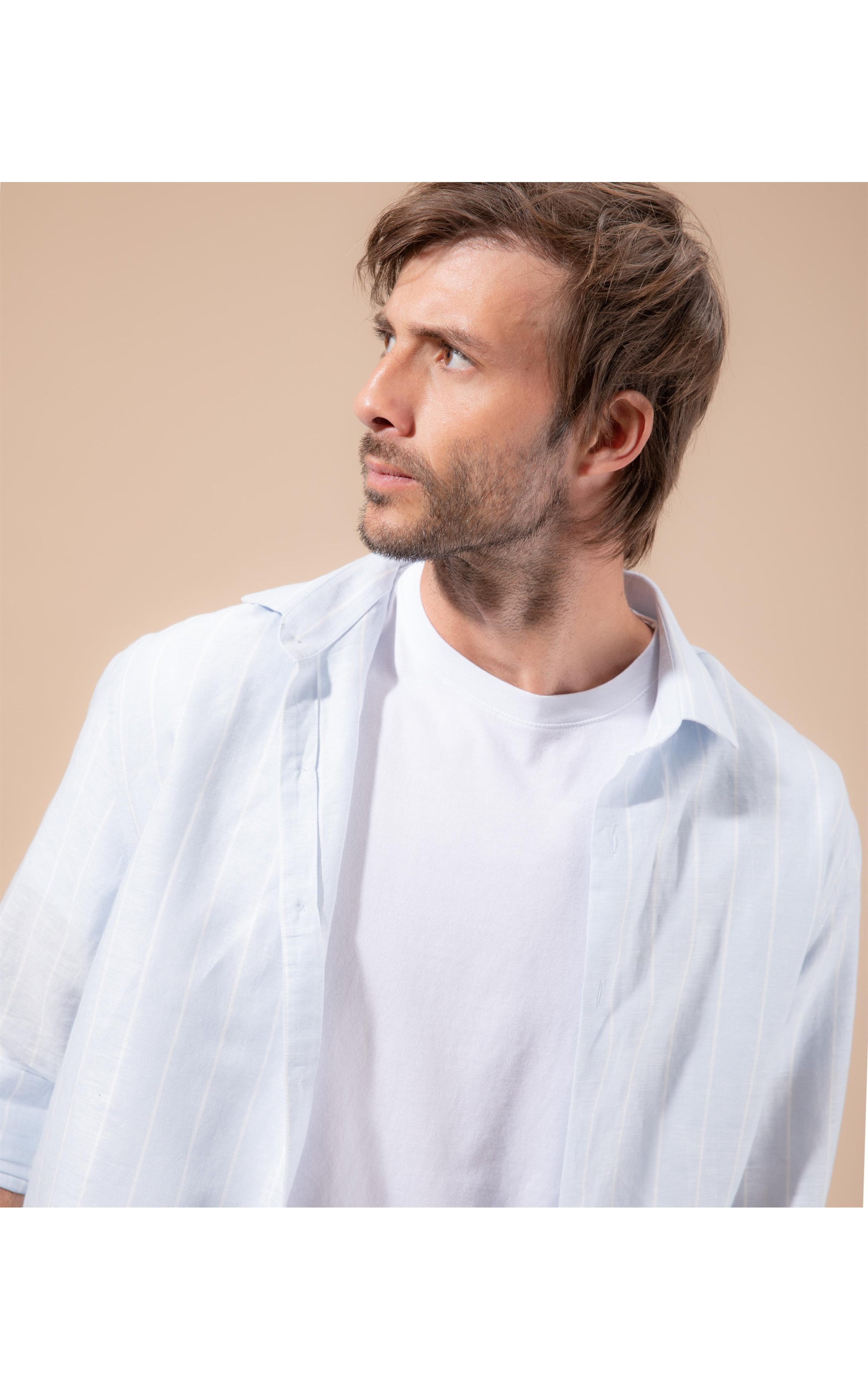 Camisa Linho  Eli  Ml Azul Seco