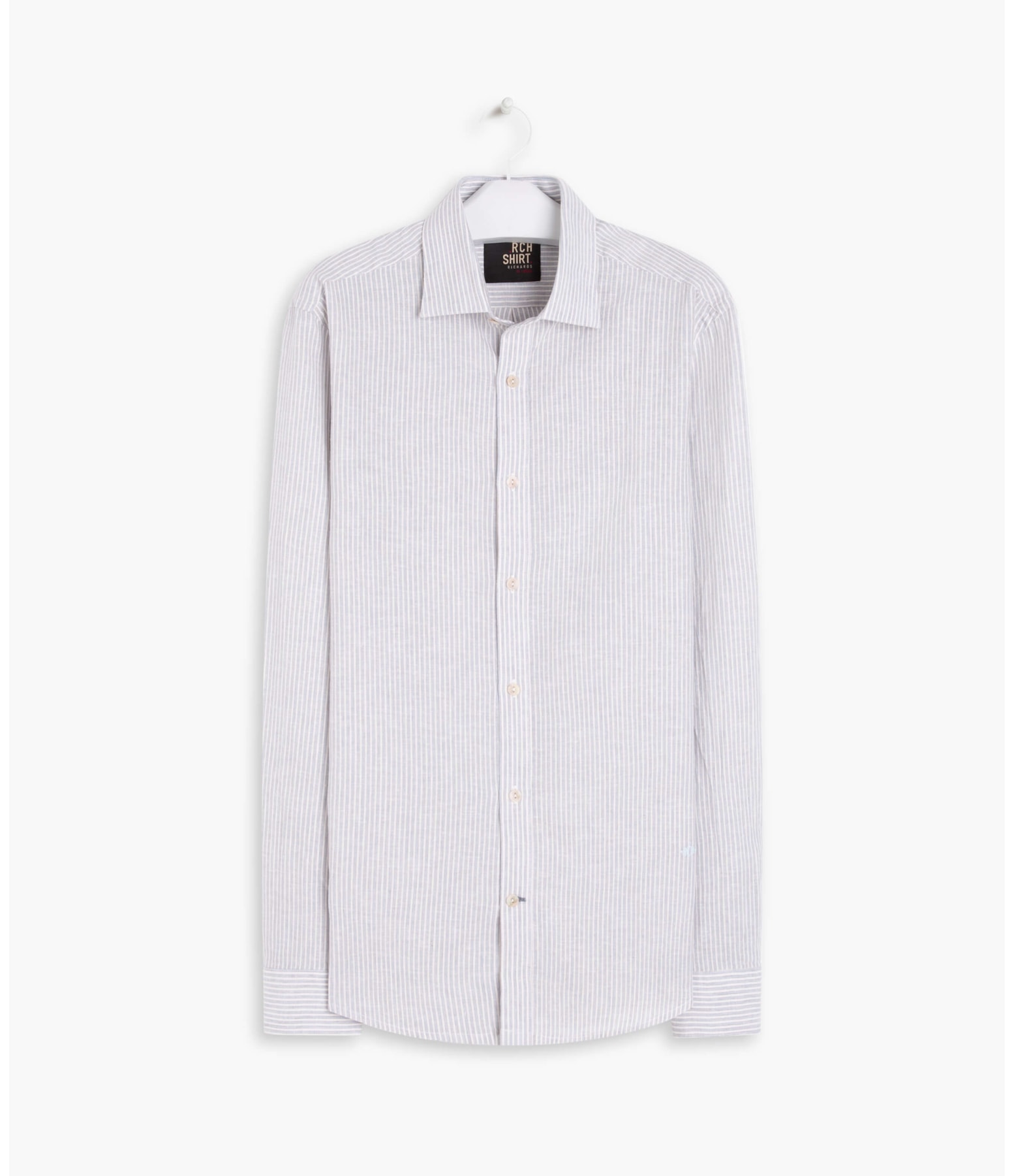 Camisa Linho  Eliot Listrada Ml Azul Claro