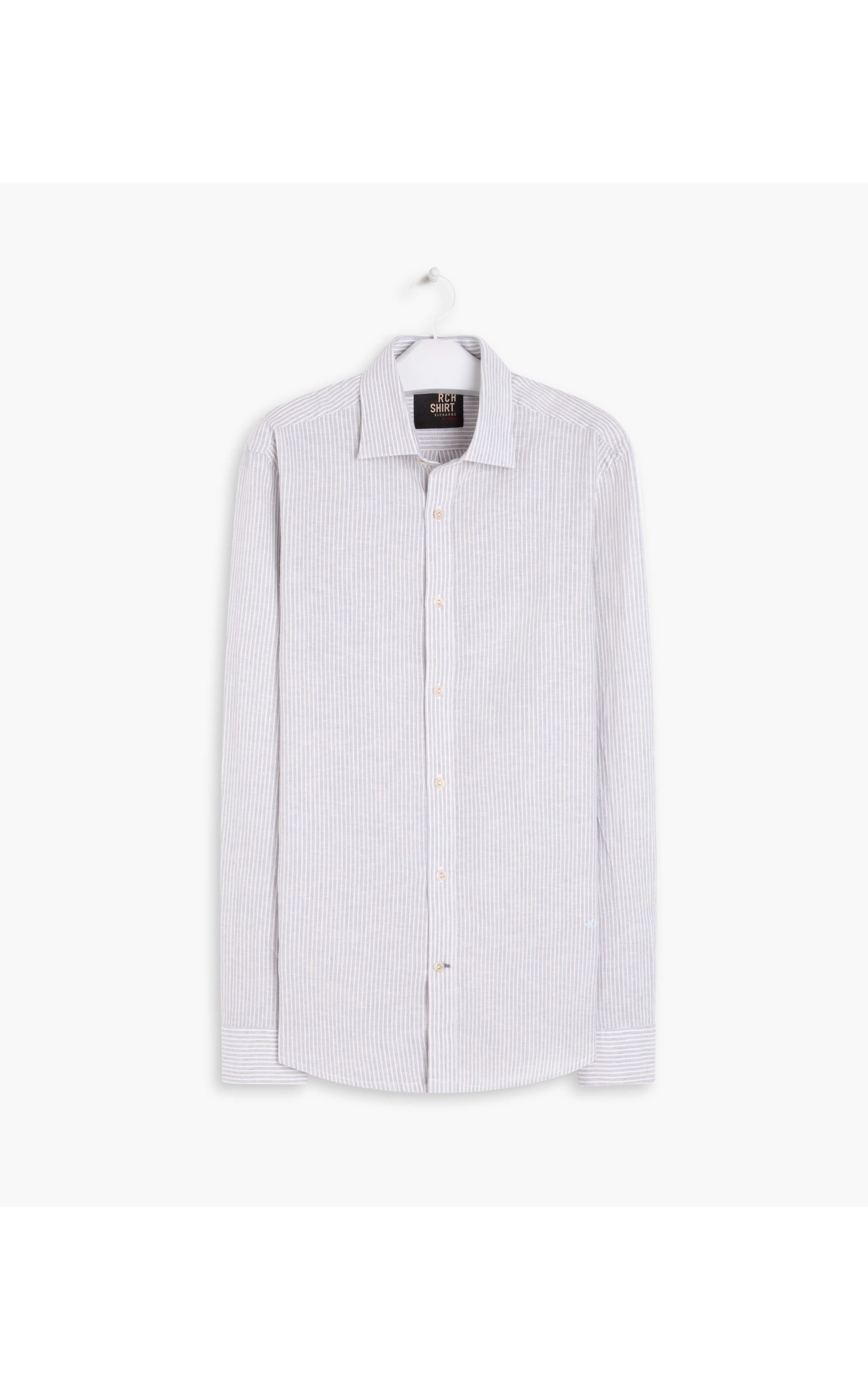 Camisa Linho  Eliot Listrada Ml Azul Claro