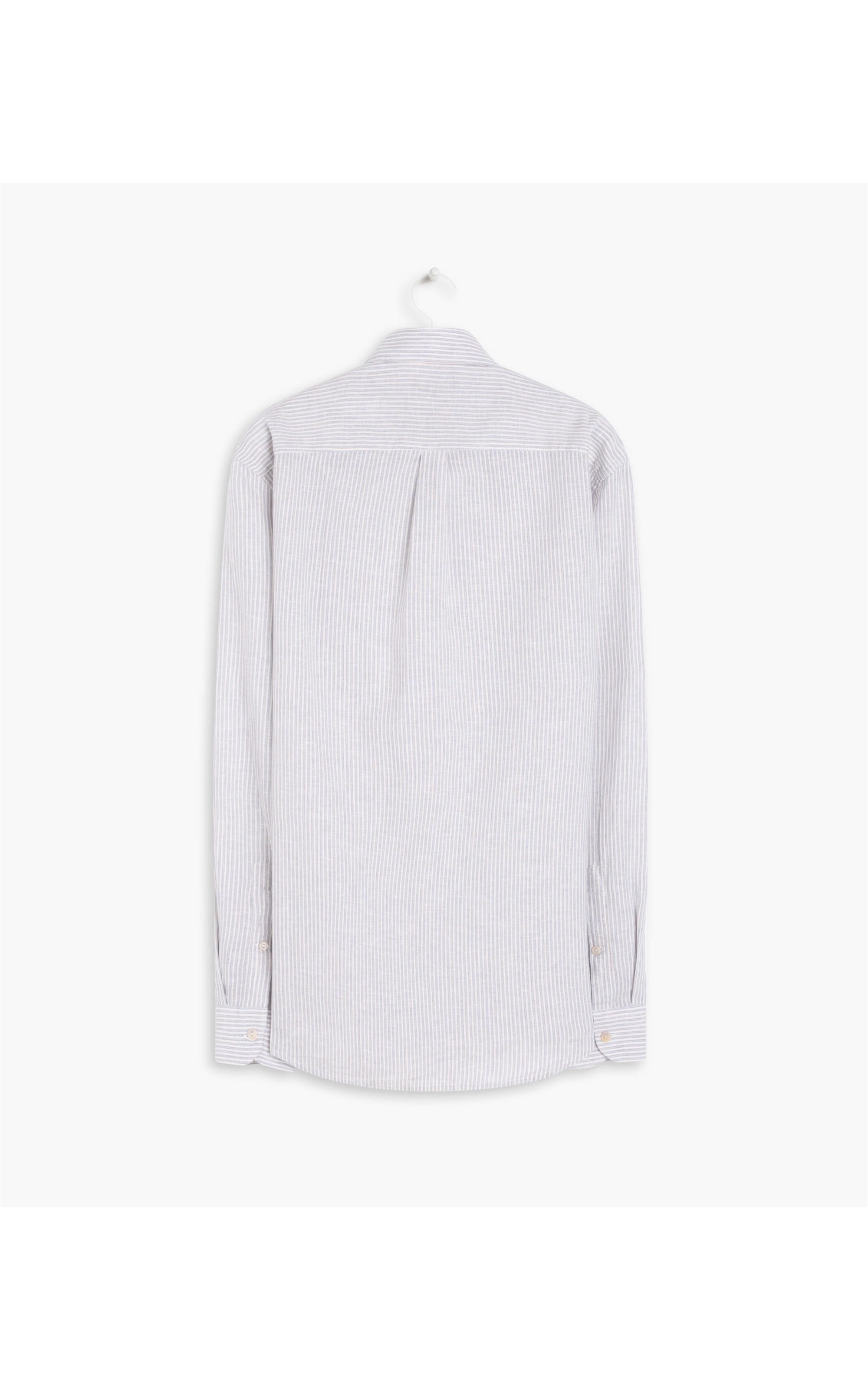 Camisa Linho  Eliot Listrada Ml Azul Claro