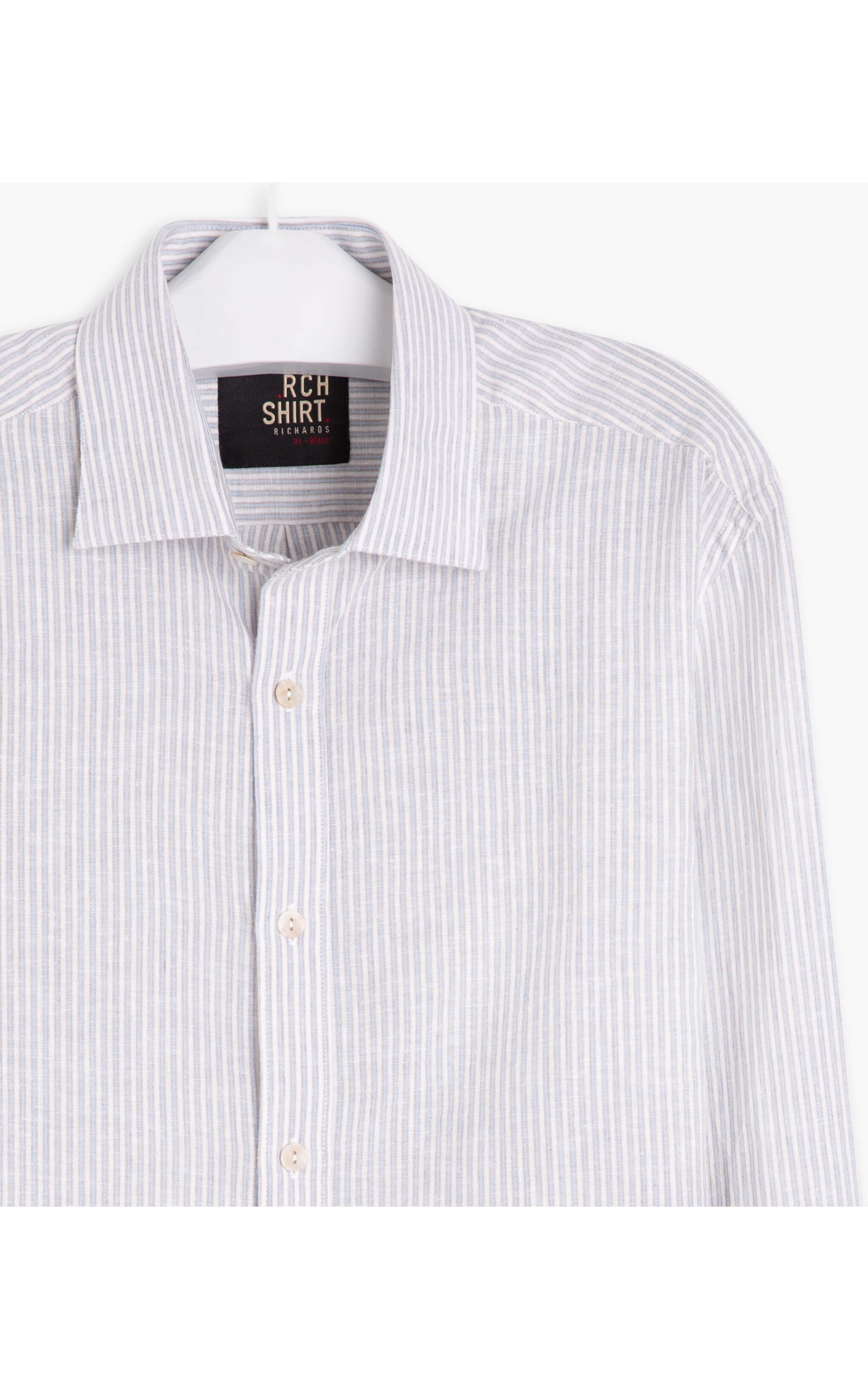 Camisa Linho  Eliot Listrada Ml Azul Claro