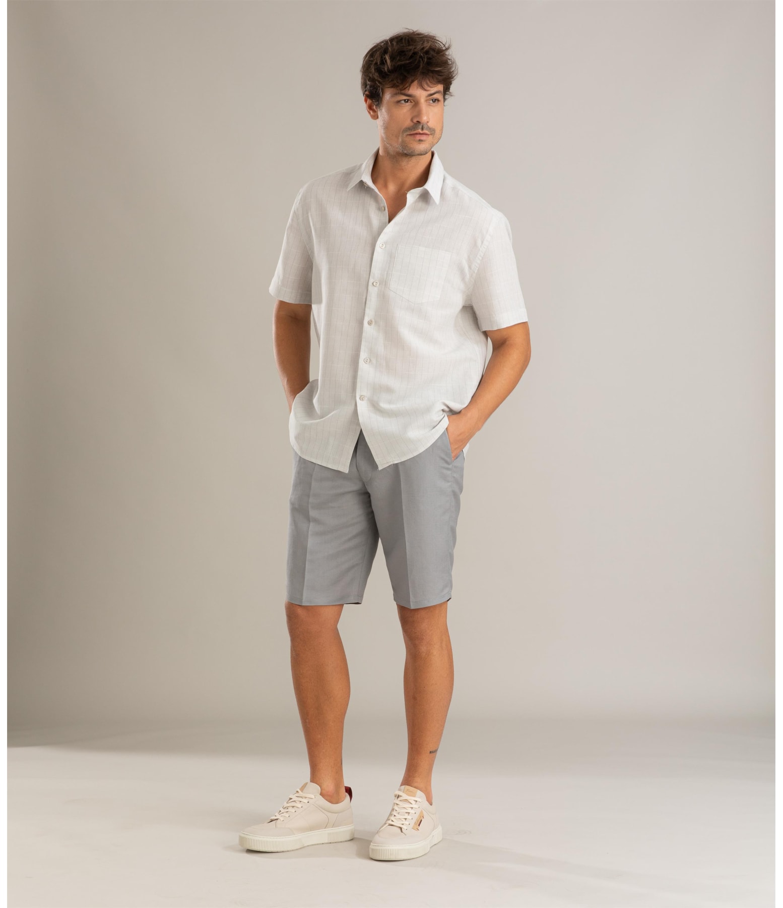Camisa Linho  Enzo Cinza Claro