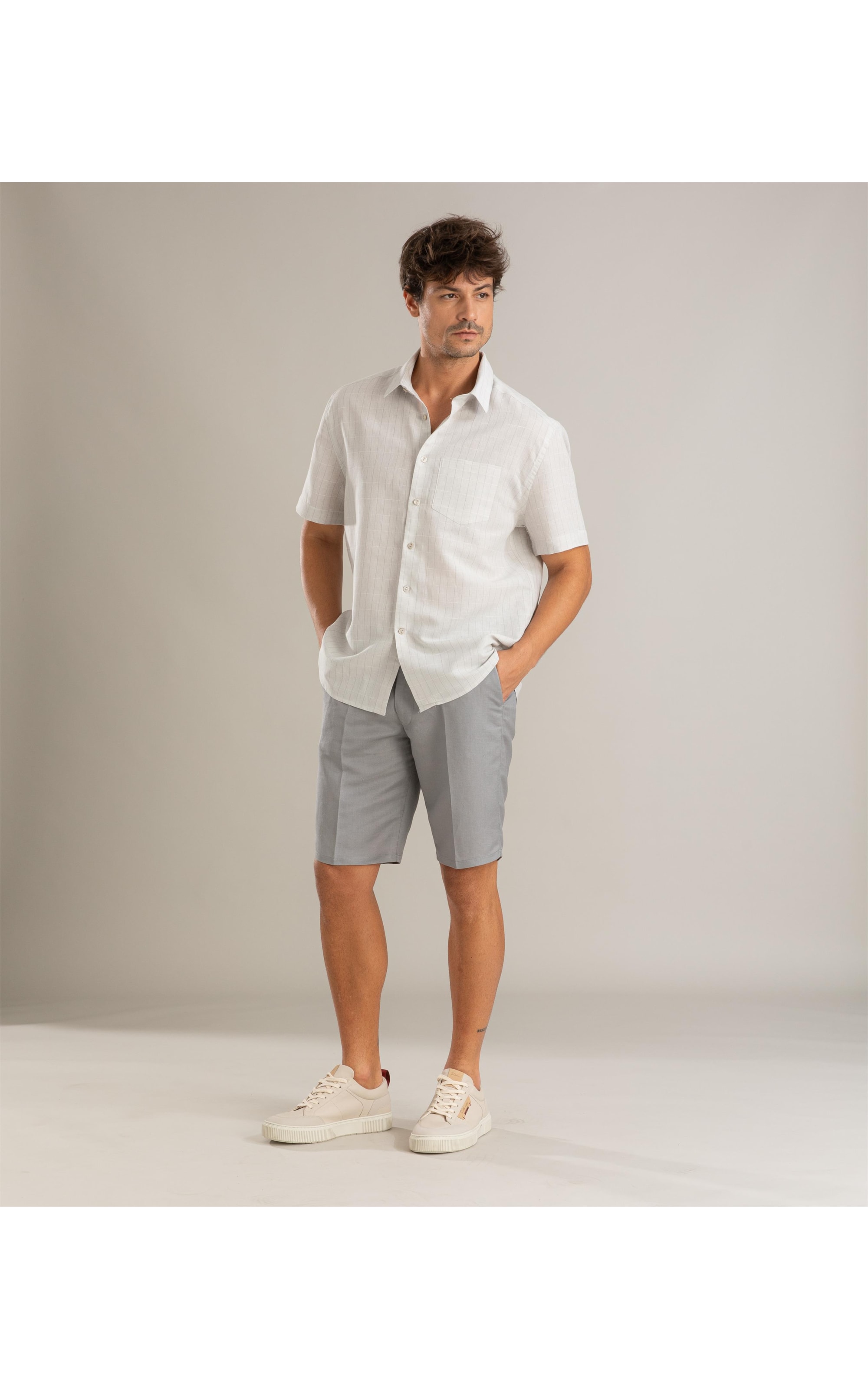 Camisa Linho  Enzo Cinza Claro
