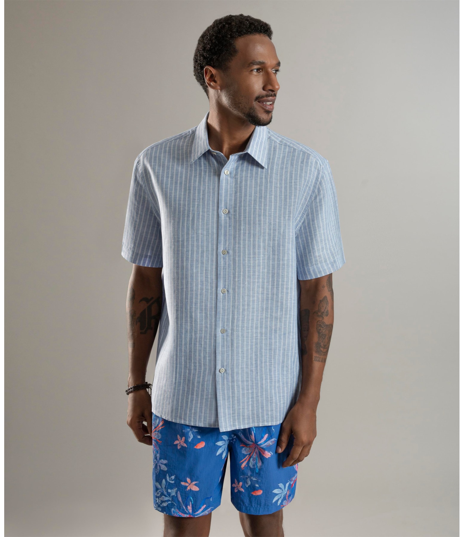 Camisa Linho  Esalen Mc Azul Bic