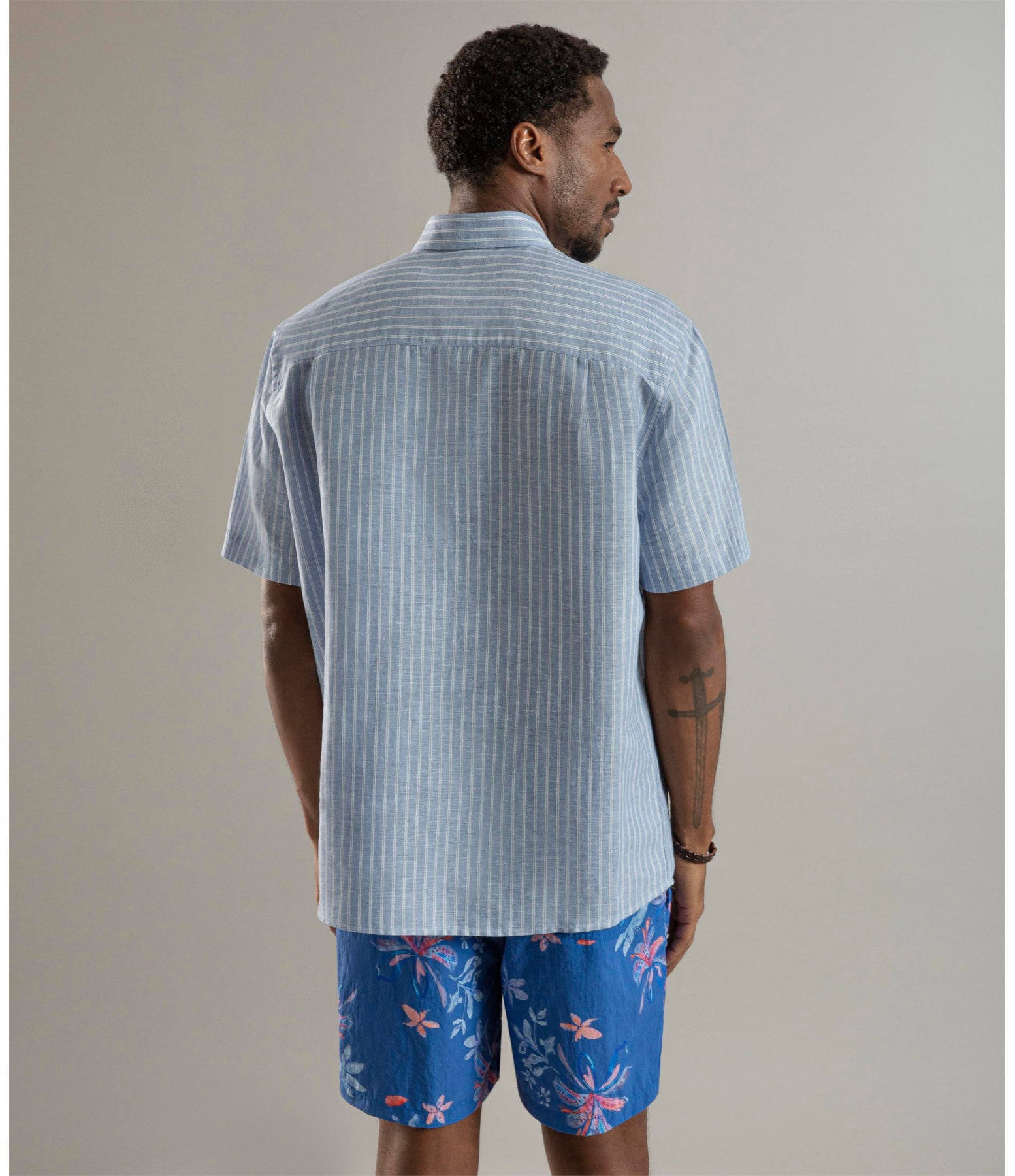 Camisa Linho  Esalen Mc Azul Bic