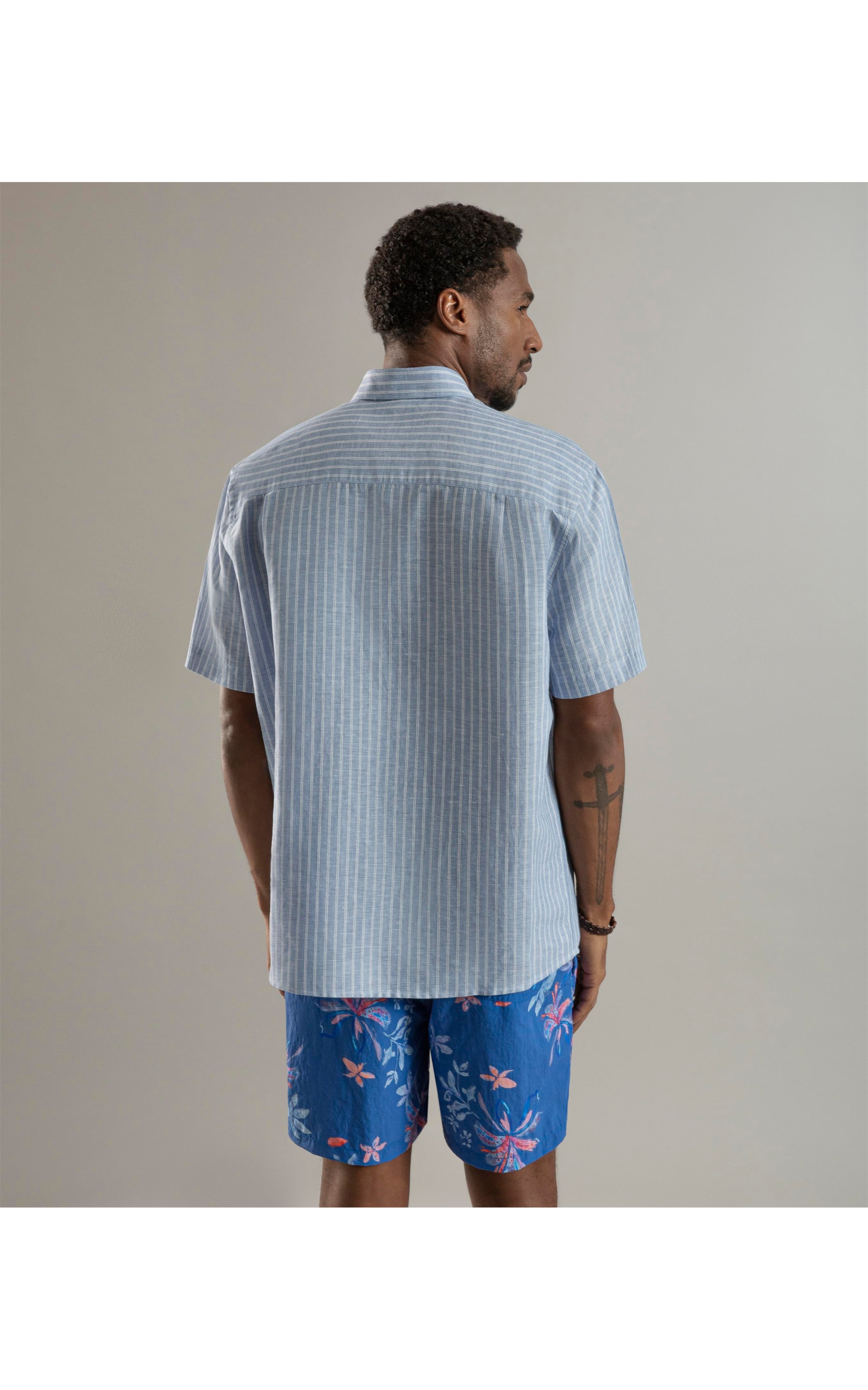 Camisa Linho  Esalen Mc Azul Bic
