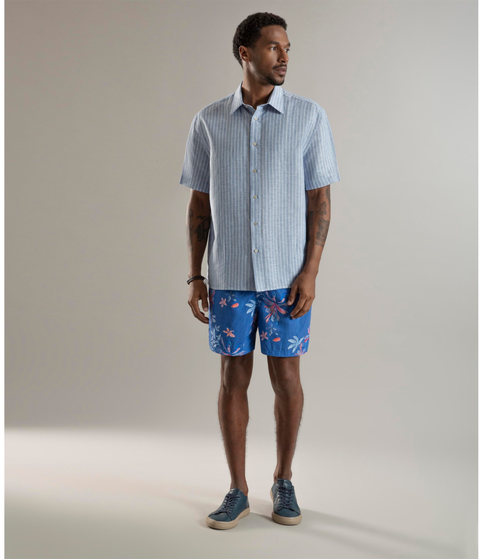 Camisa Linho  Esalen Mc Azul Bic