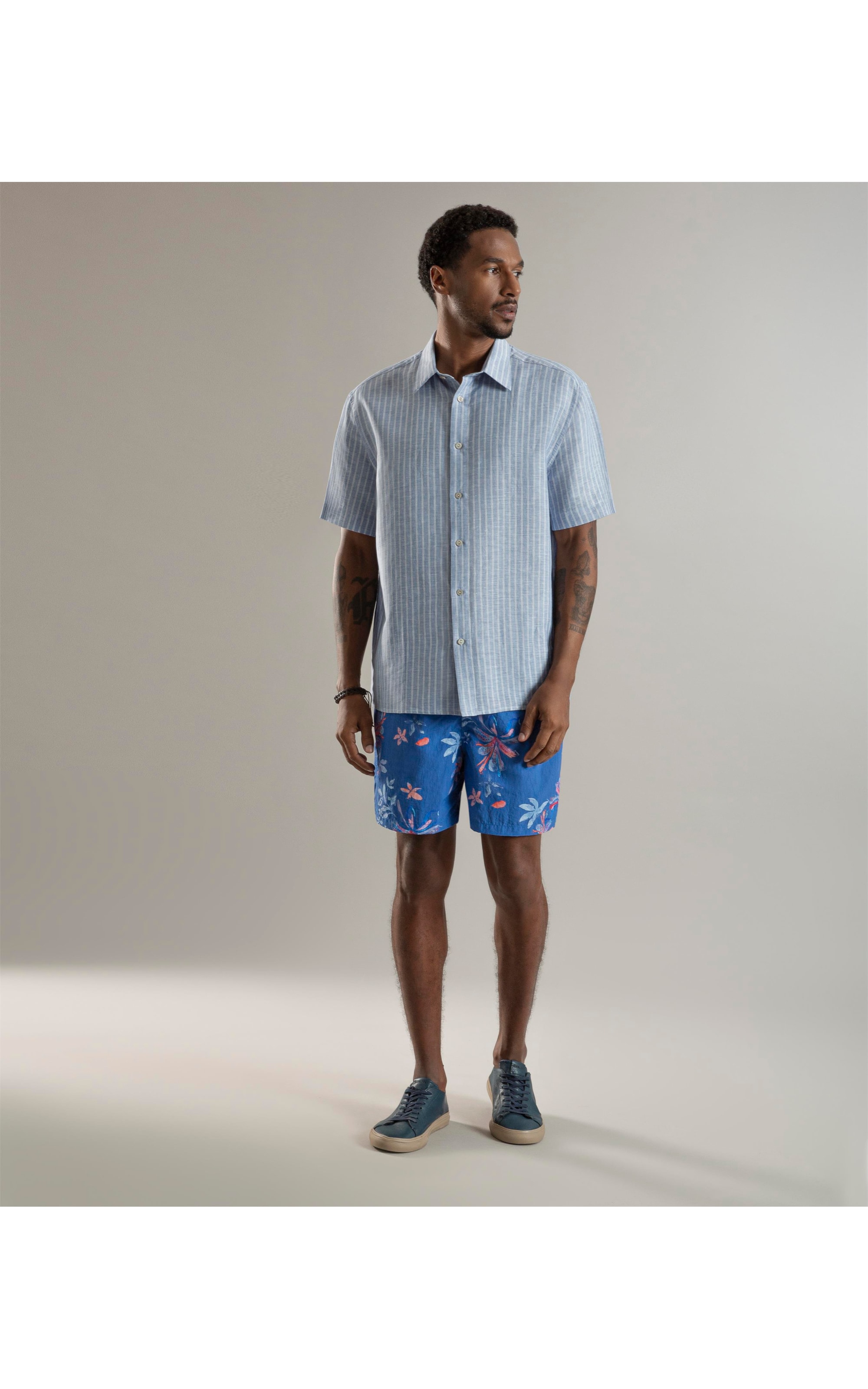 Camisa Linho  Esalen Mc Azul Bic