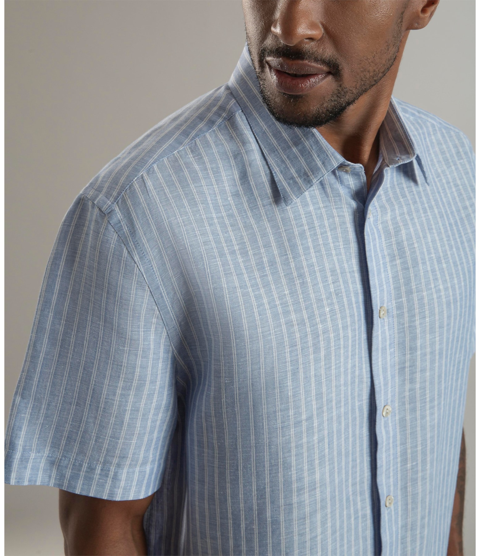 Camisa Linho  Esalen Mc Azul Bic