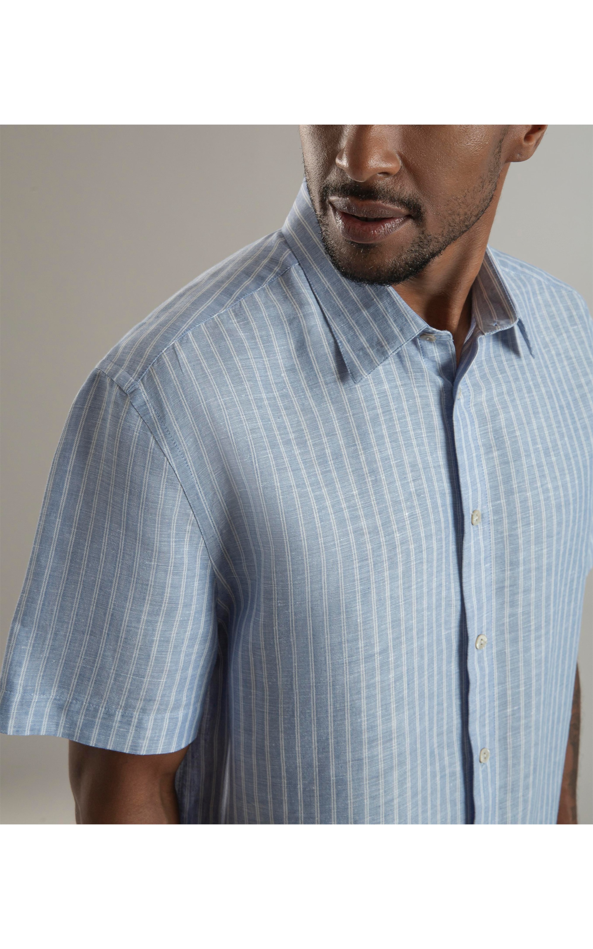 Camisa Linho  Esalen Mc Azul Bic
