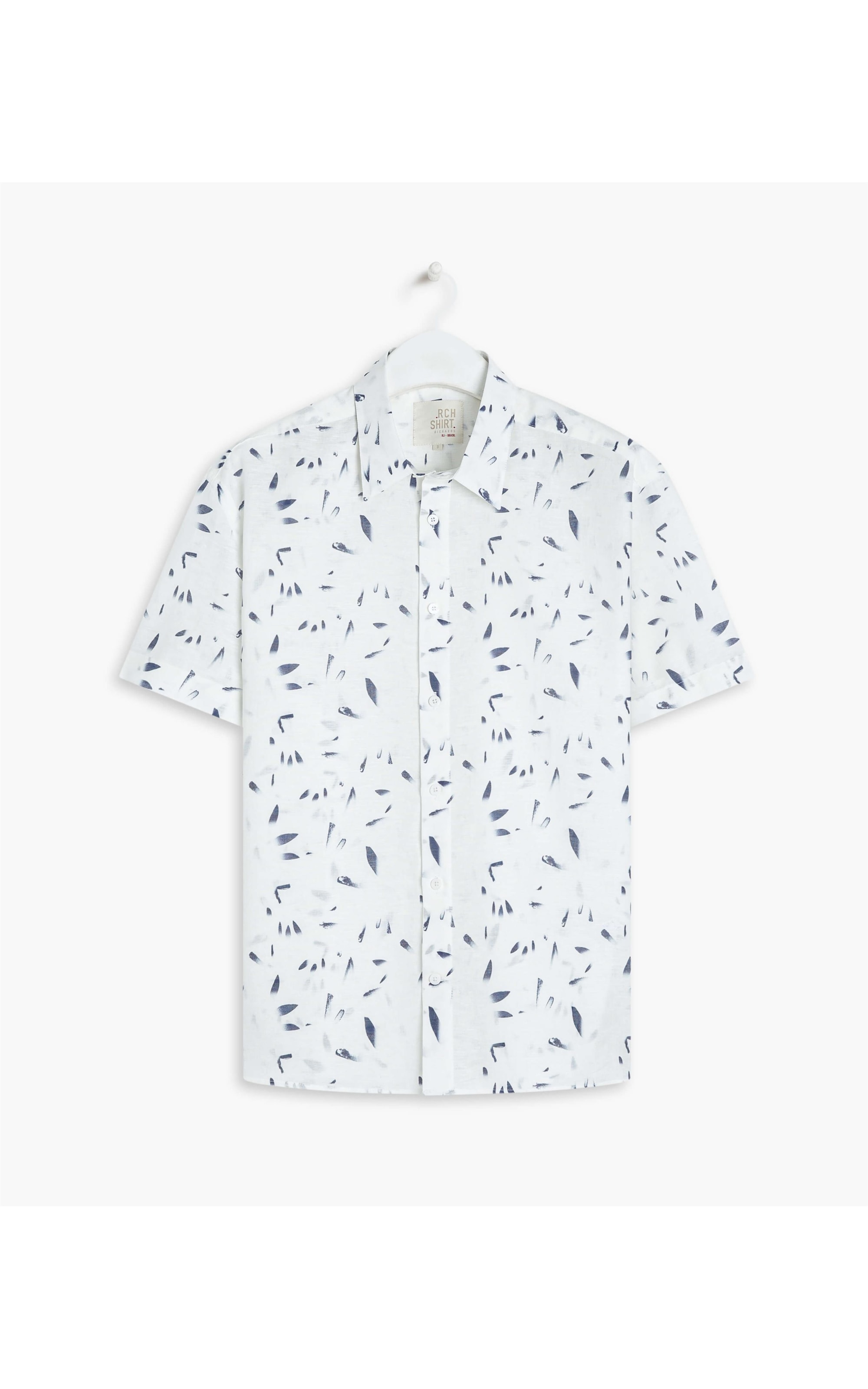 Camisa Linho  Estampa Petala Mc Azul Bic
