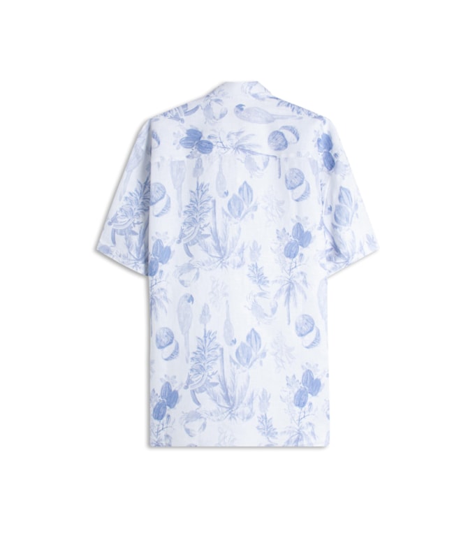Camisa Linho  Estampada Cacau Mono Mc Azul Pervante