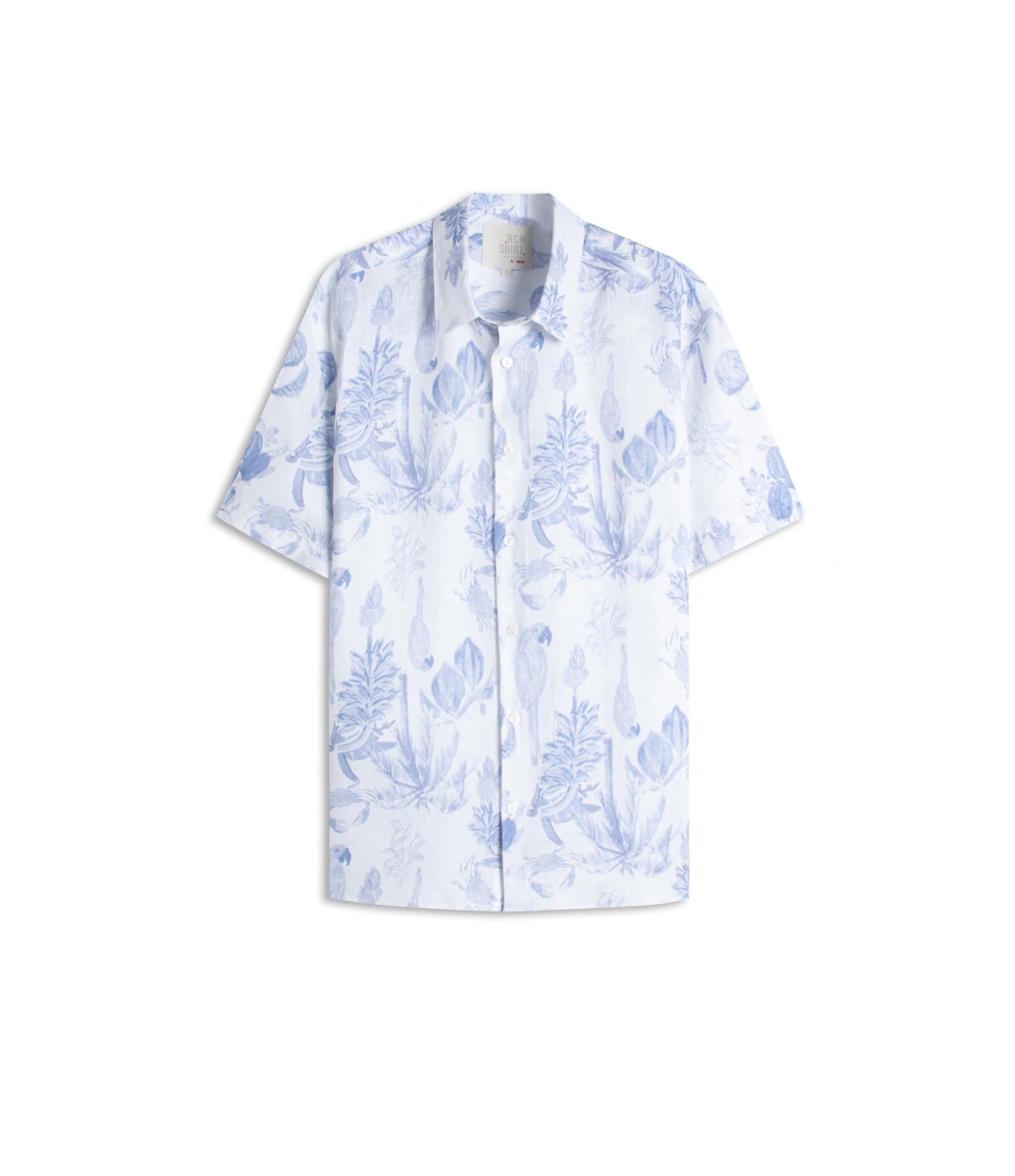 Camisa Linho  Estampada Cacau Mono Mc Azul Pervante