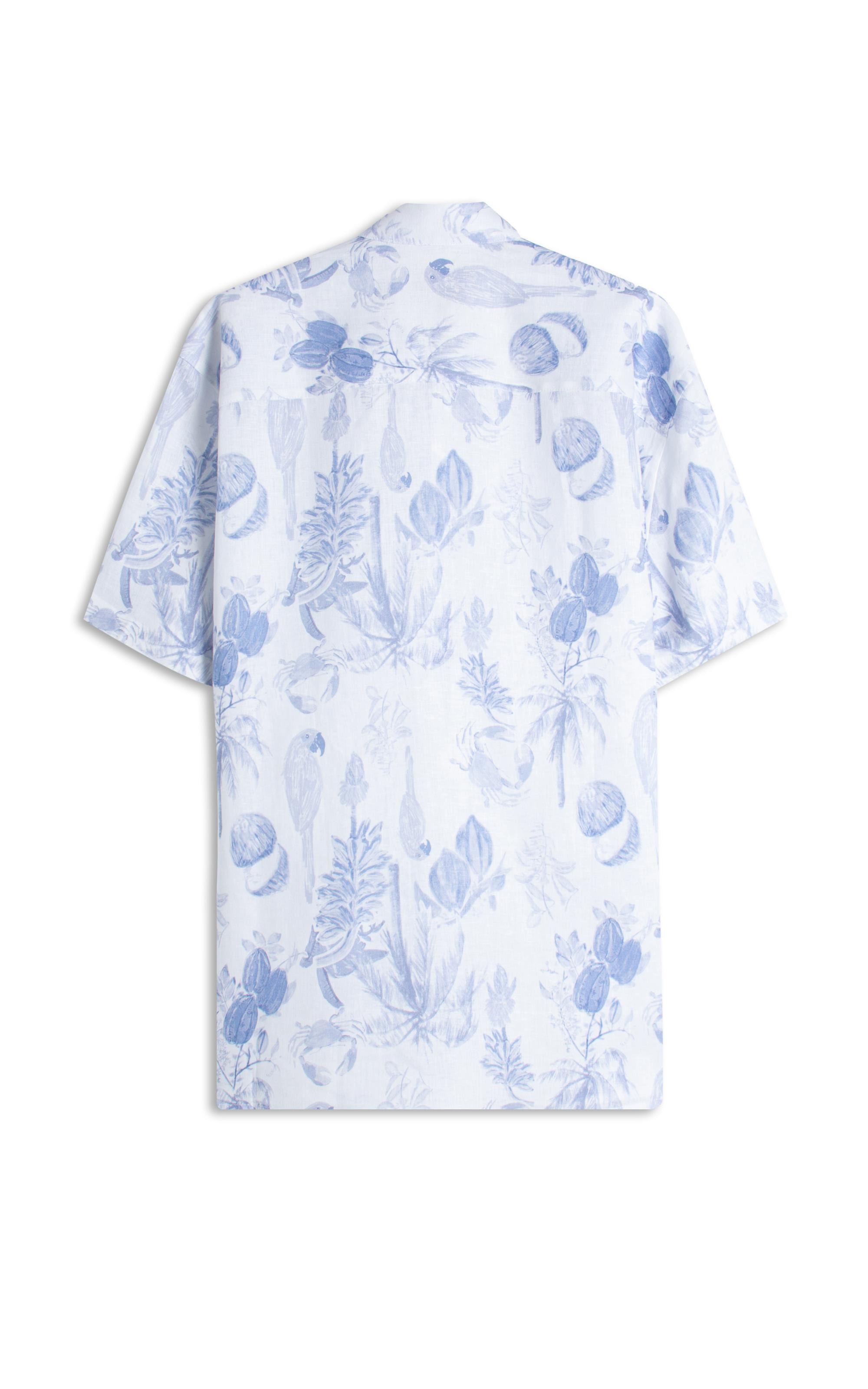 Camisa Linho  Estampada Cacau Mono Mc Azul Pervante