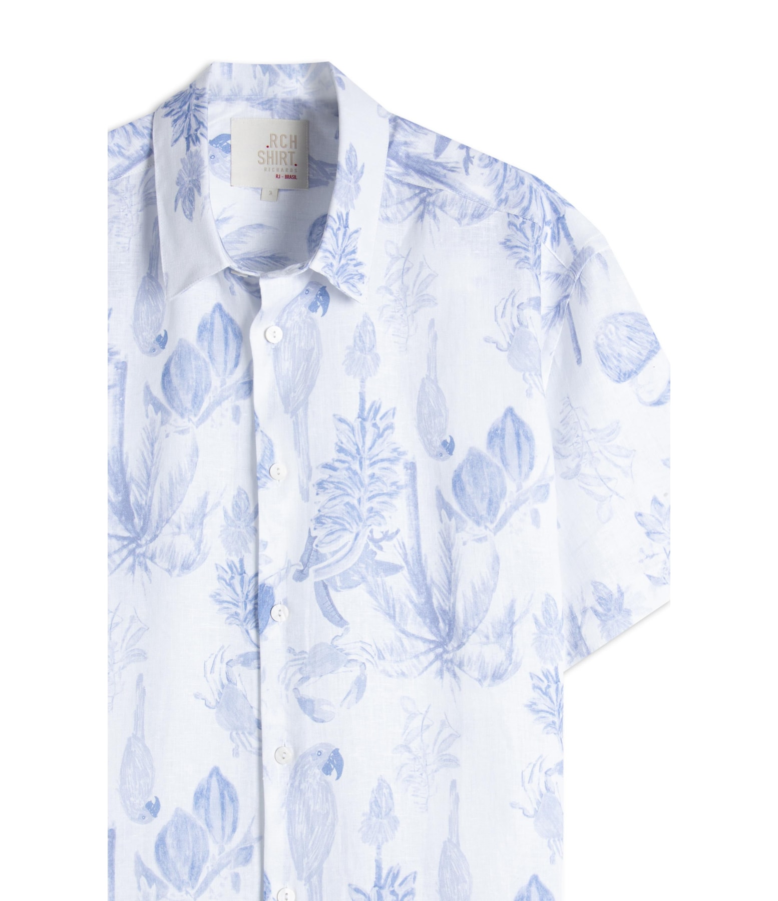 Camisa Linho  Estampada Cacau Mono Mc Azul Pervante