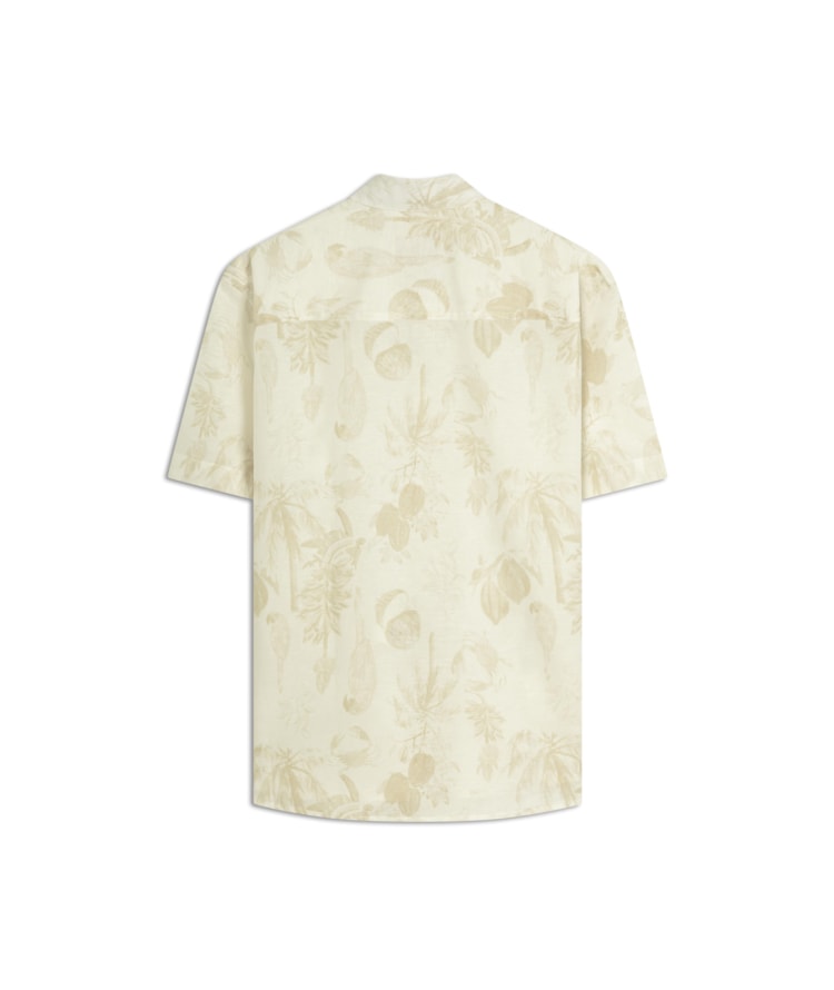 Camisa Linho  Estampada Cacau Mono Mc Caqui
