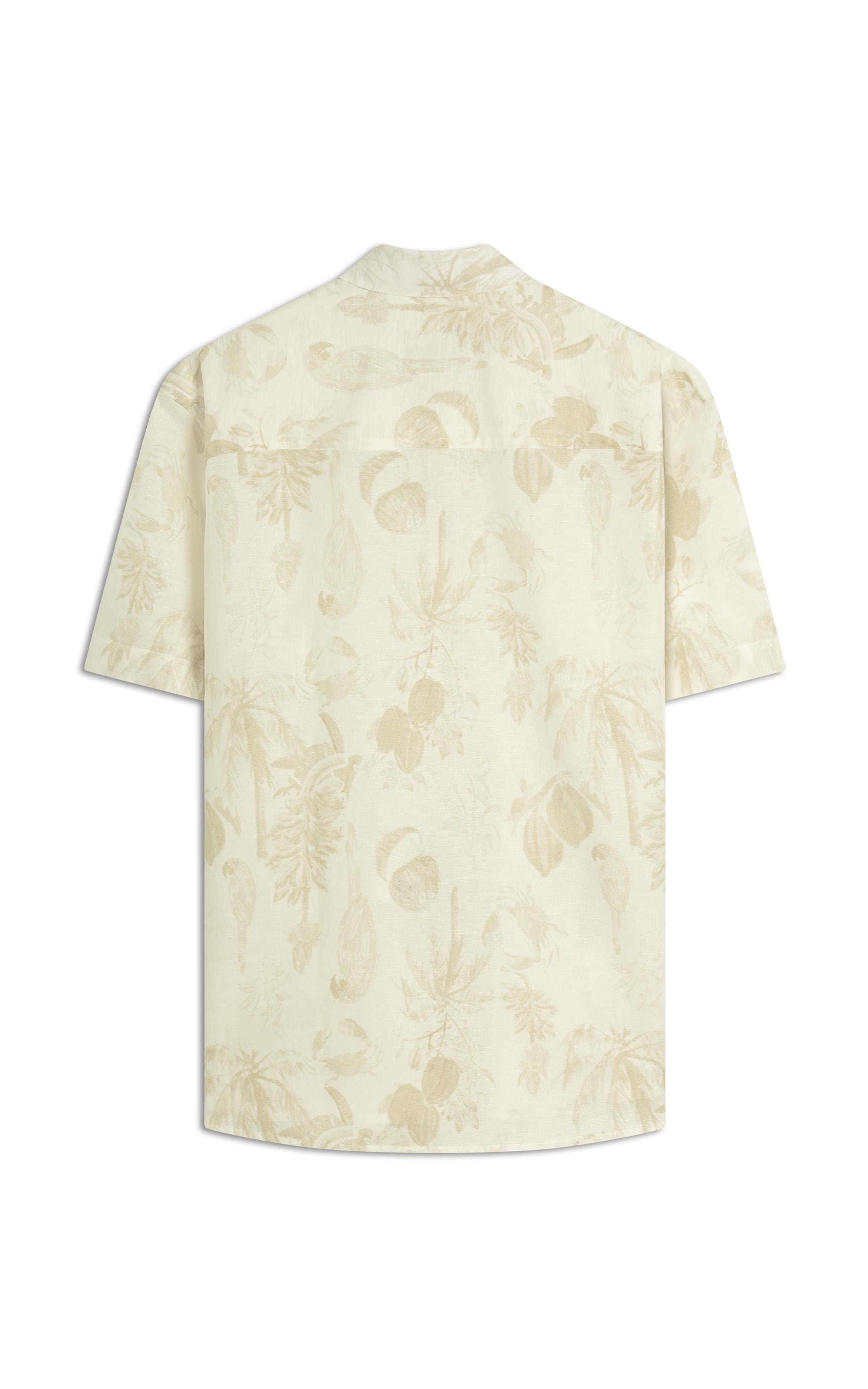 Camisa Linho  Estampada Cacau Mono Mc Caqui