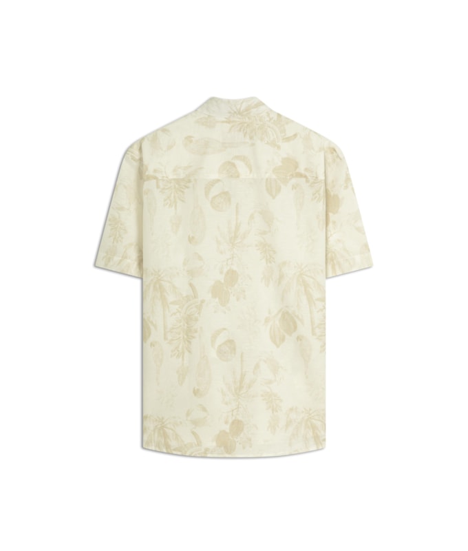 Camisa Linho  Estampada Cacau Mono Mc Caqui