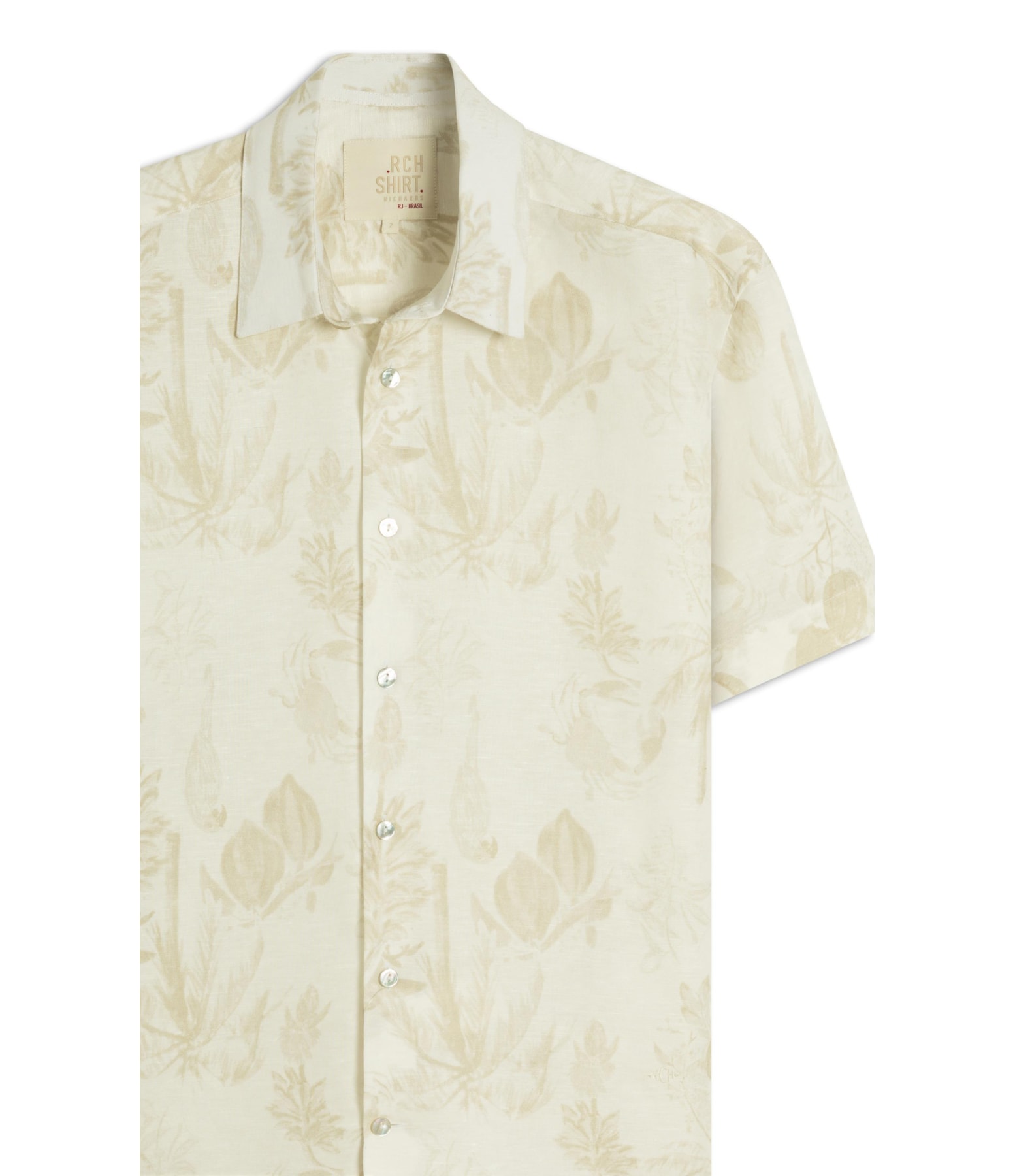 Camisa Linho  Estampada Cacau Mono Mc Caqui