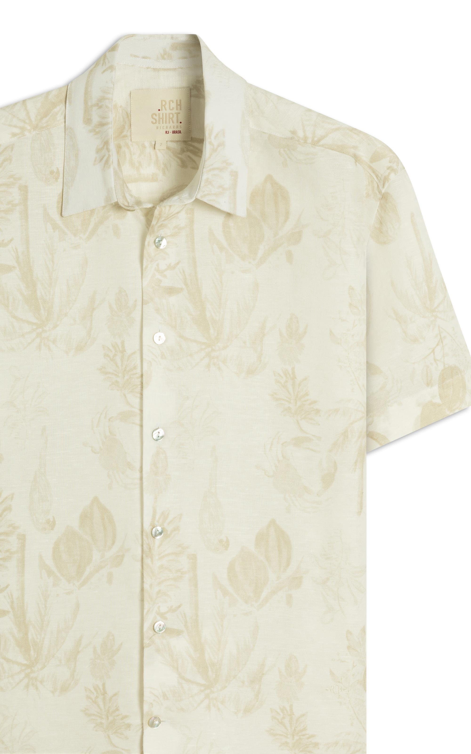 Camisa Linho  Estampada Cacau Mono Mc Caqui