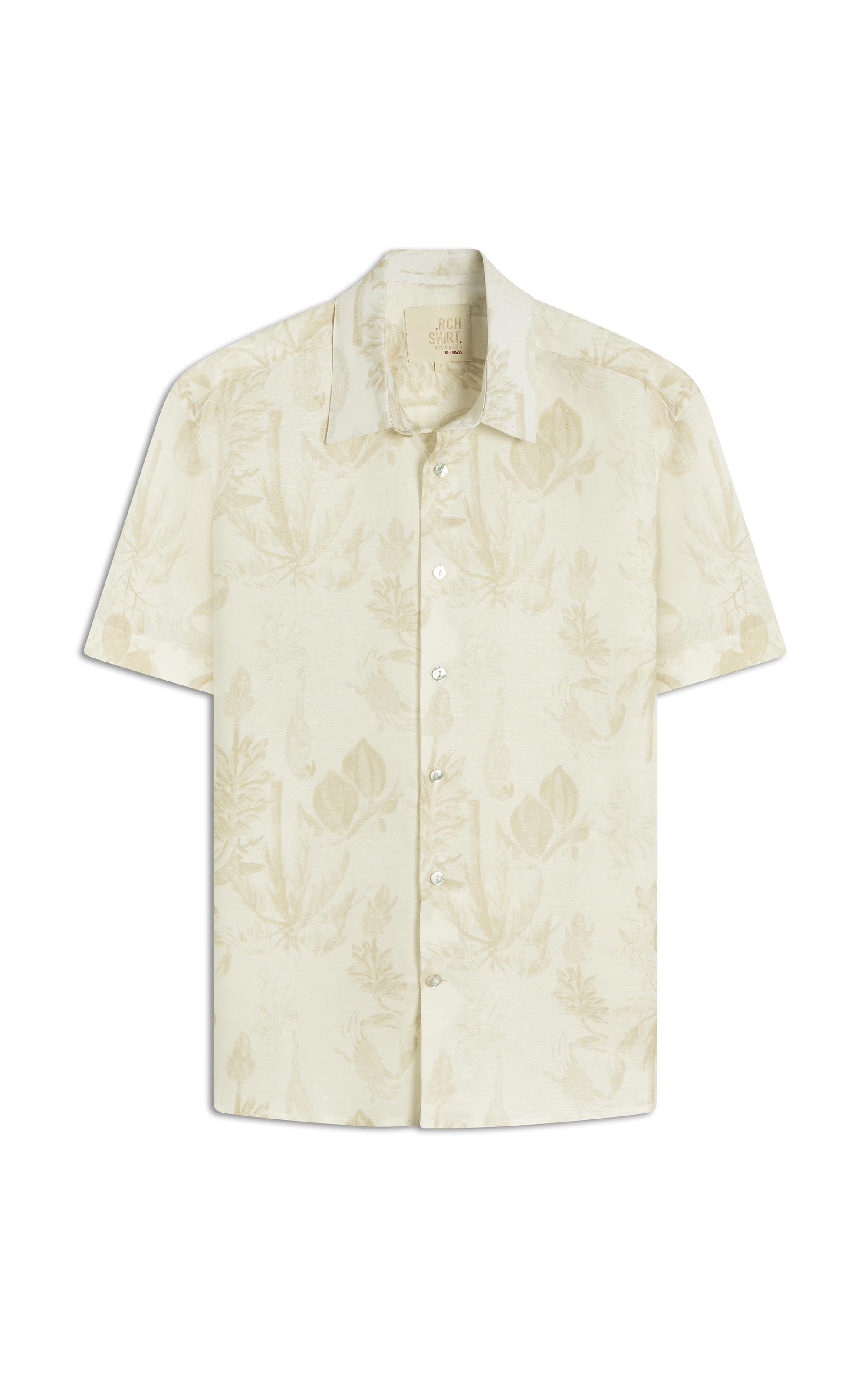 Camisa Linho  Estampada Cacau Mono Mc Caqui