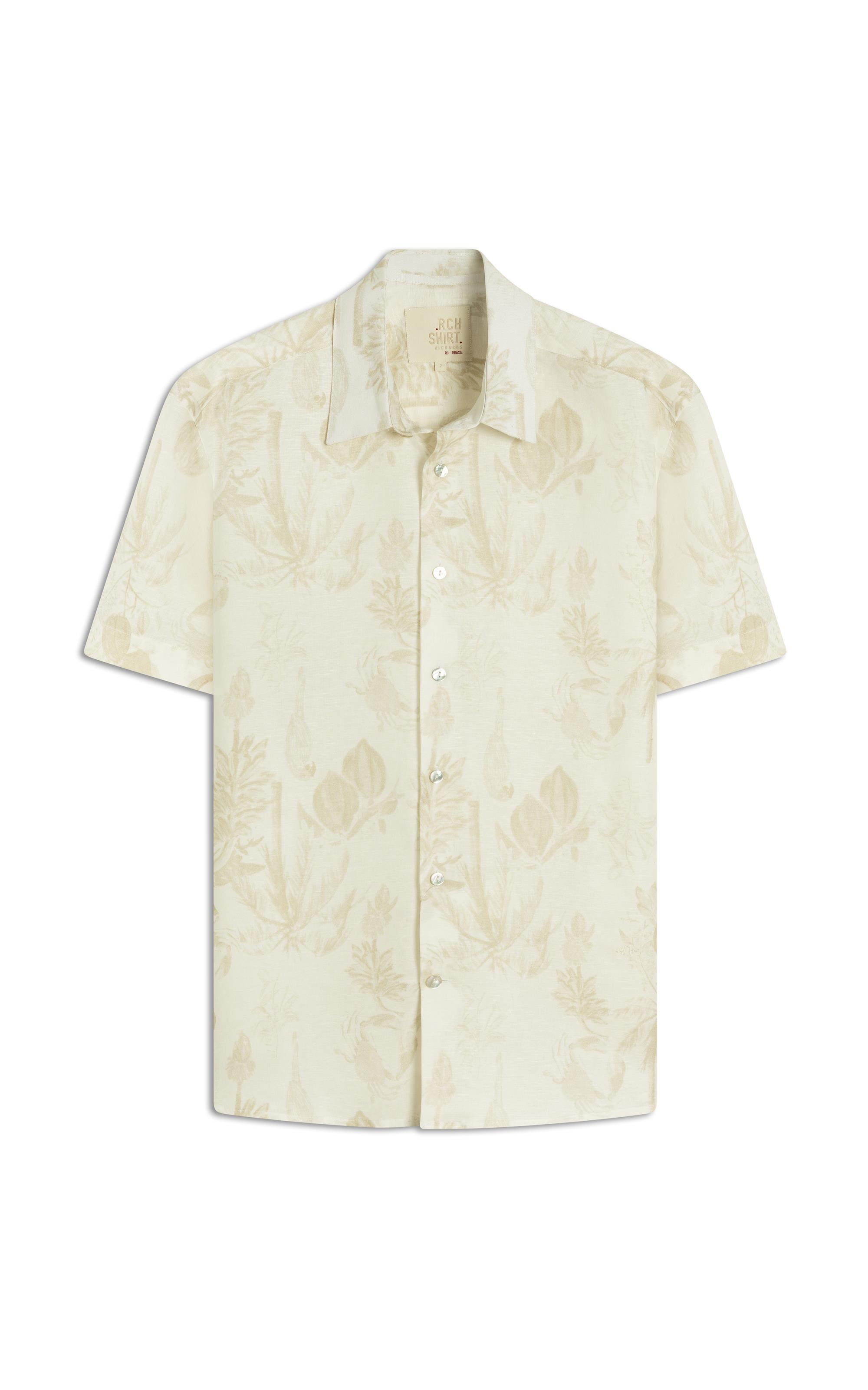 Camisa Linho  Estampada Cacau Mono Mc Caqui
