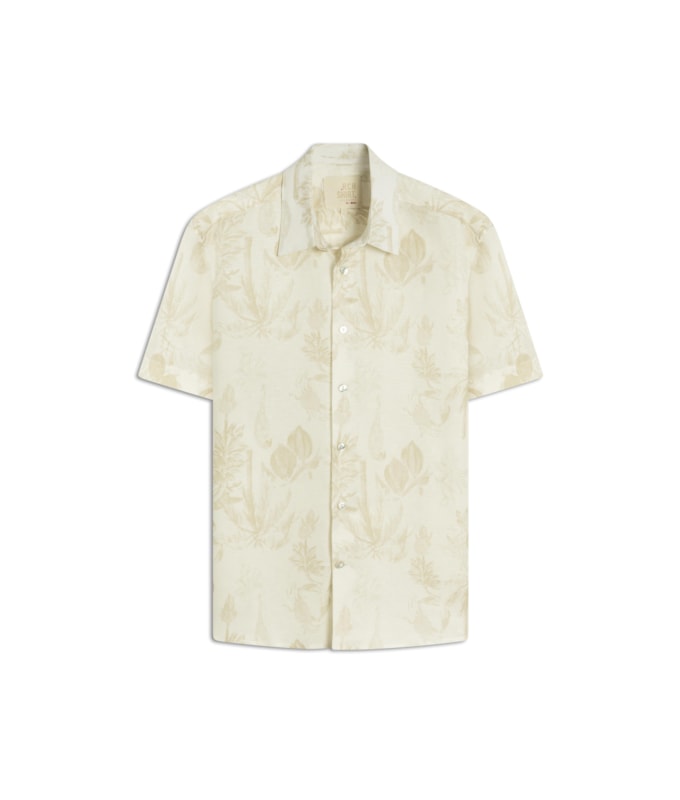 Camisa Linho  Estampada Cacau Mono Mc Caqui