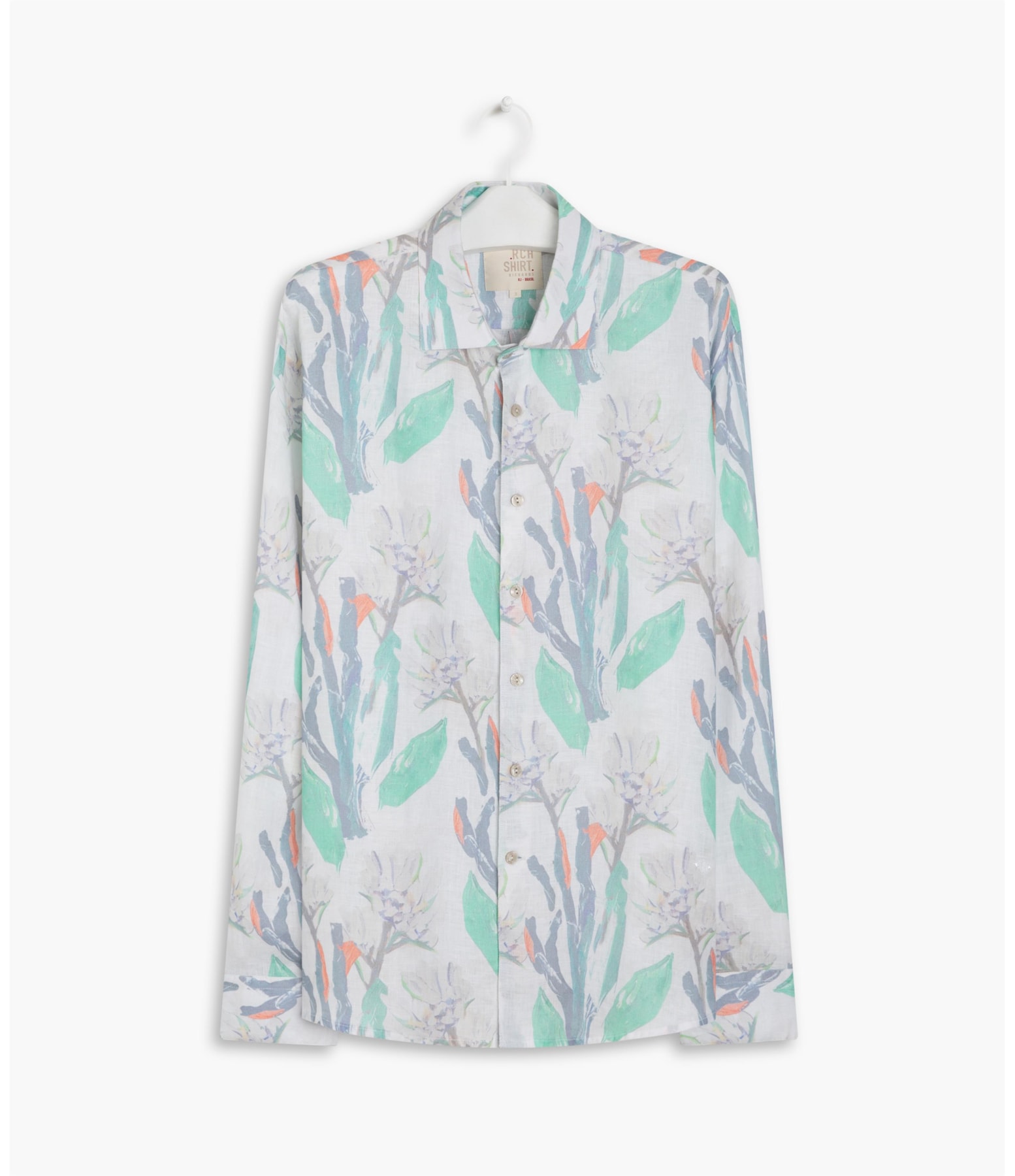 Camisa Linho  Estampada Canvas Flower Ml Off White