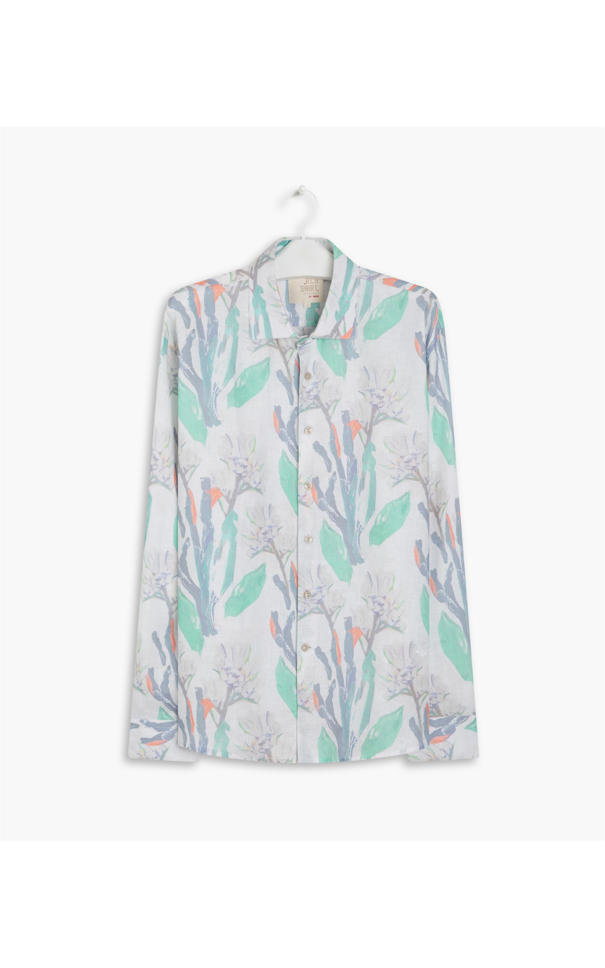 Camisa Linho  Estampada Canvas Flower Ml Off White
