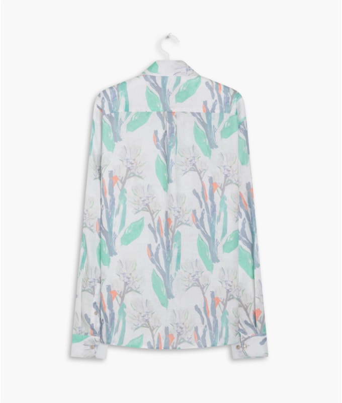 Camisa Linho  Estampada Canvas Flower Ml Off White