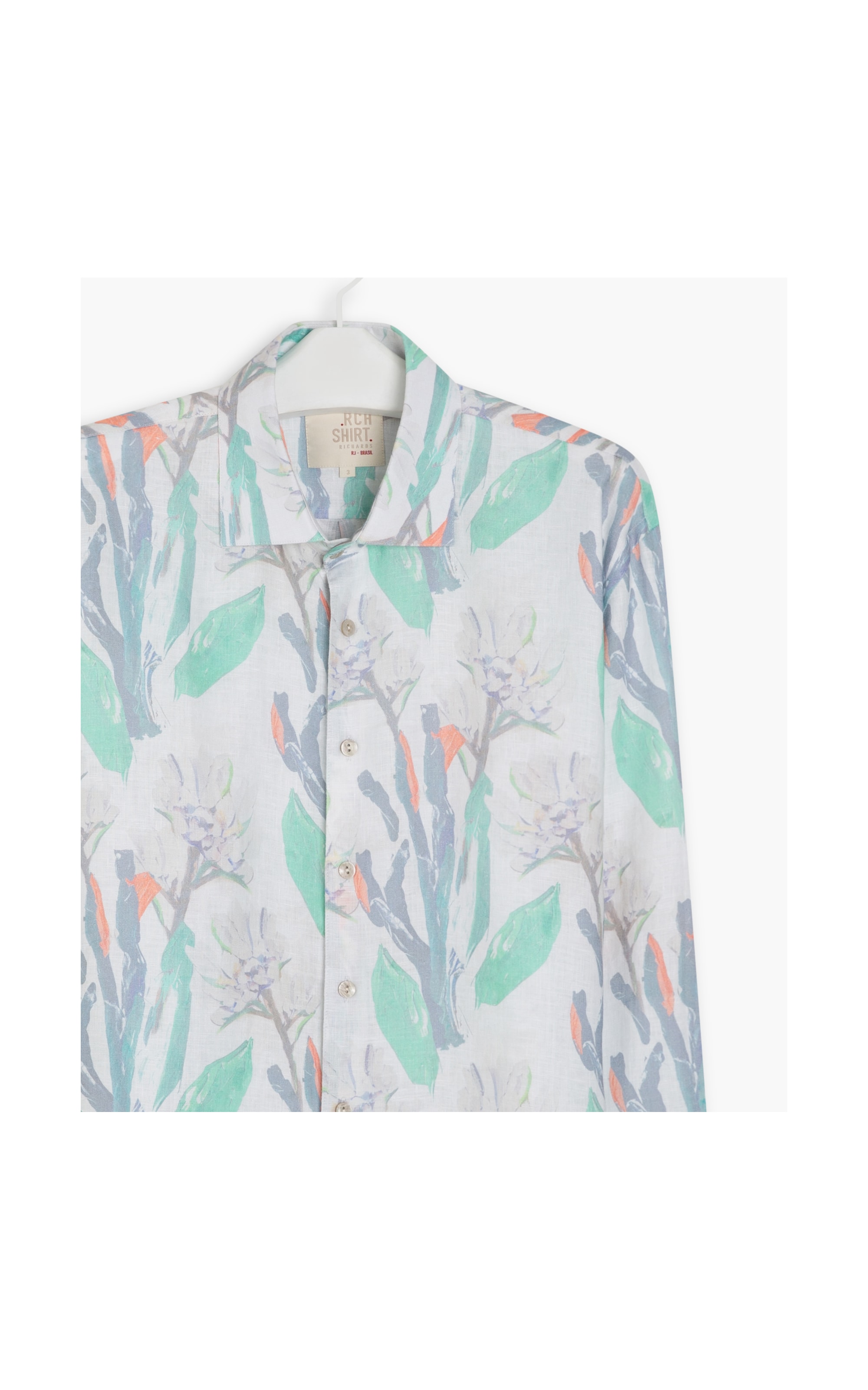 Camisa Linho  Estampada Canvas Flower Ml Off White