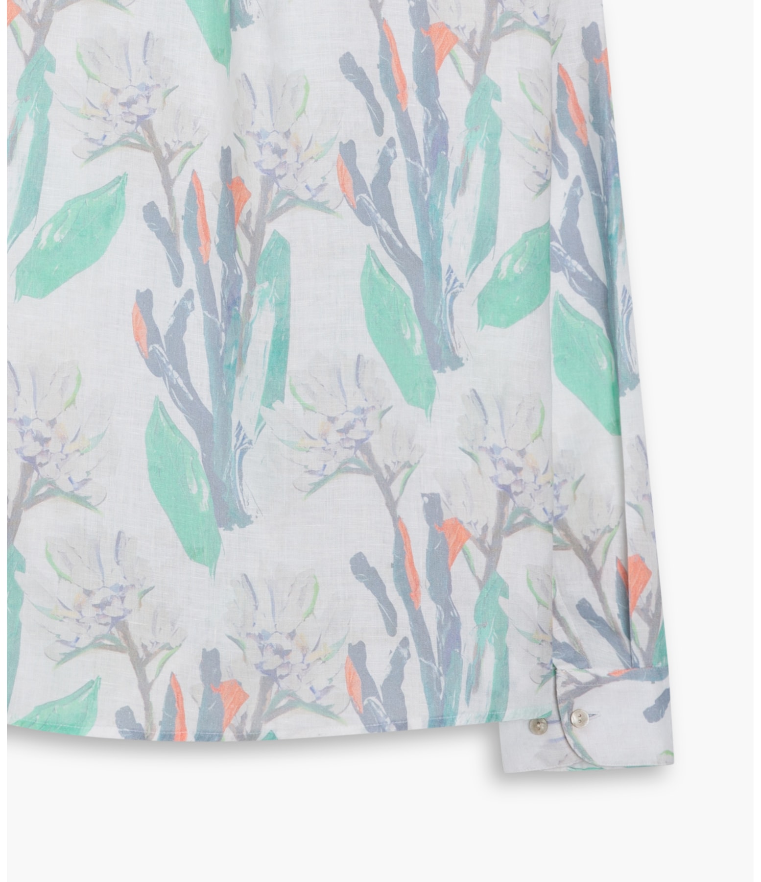 Camisa Linho  Estampada Canvas Flower Ml Off White