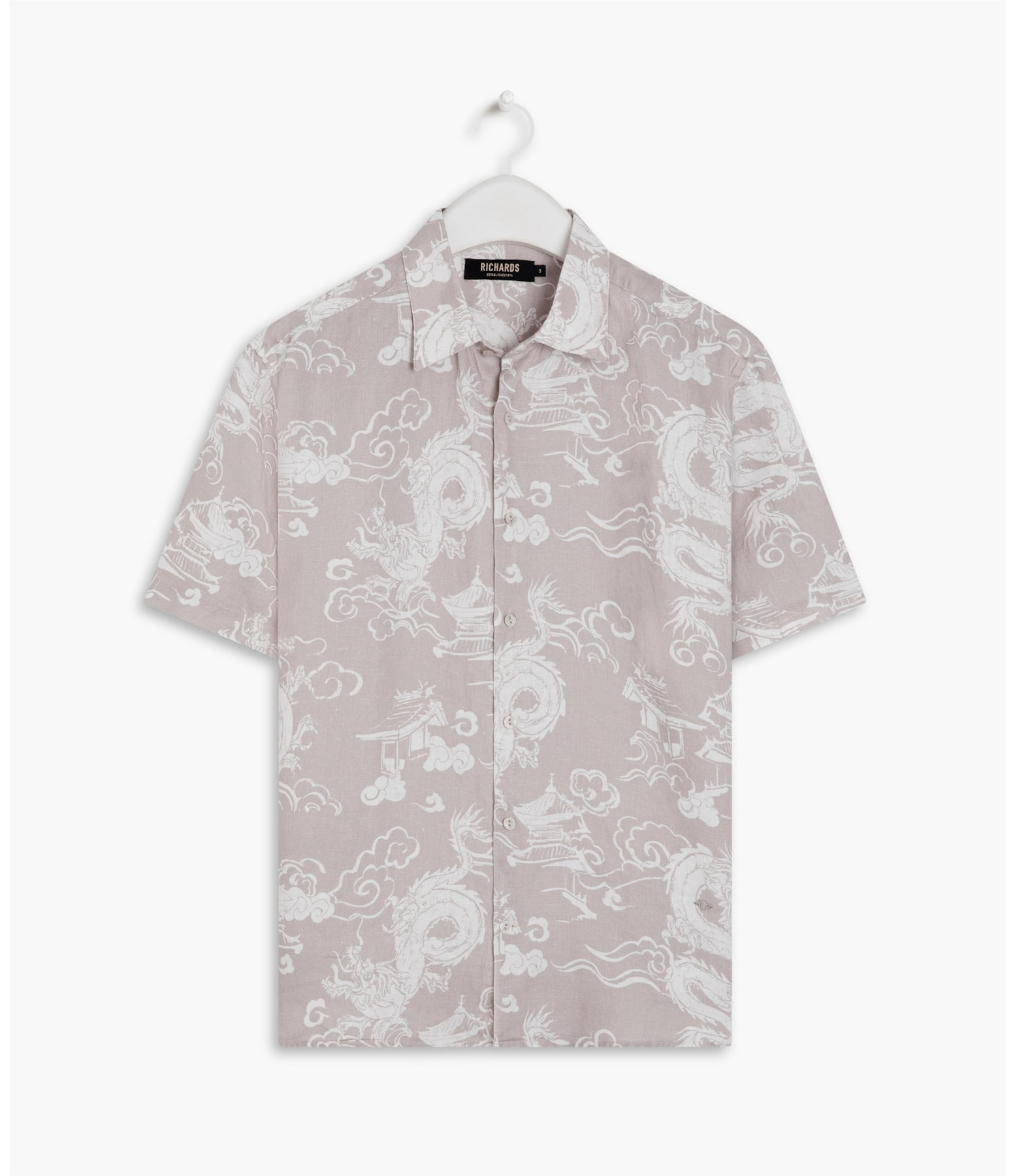 Camisa Linho  Estampada Dragão Mc Caqui