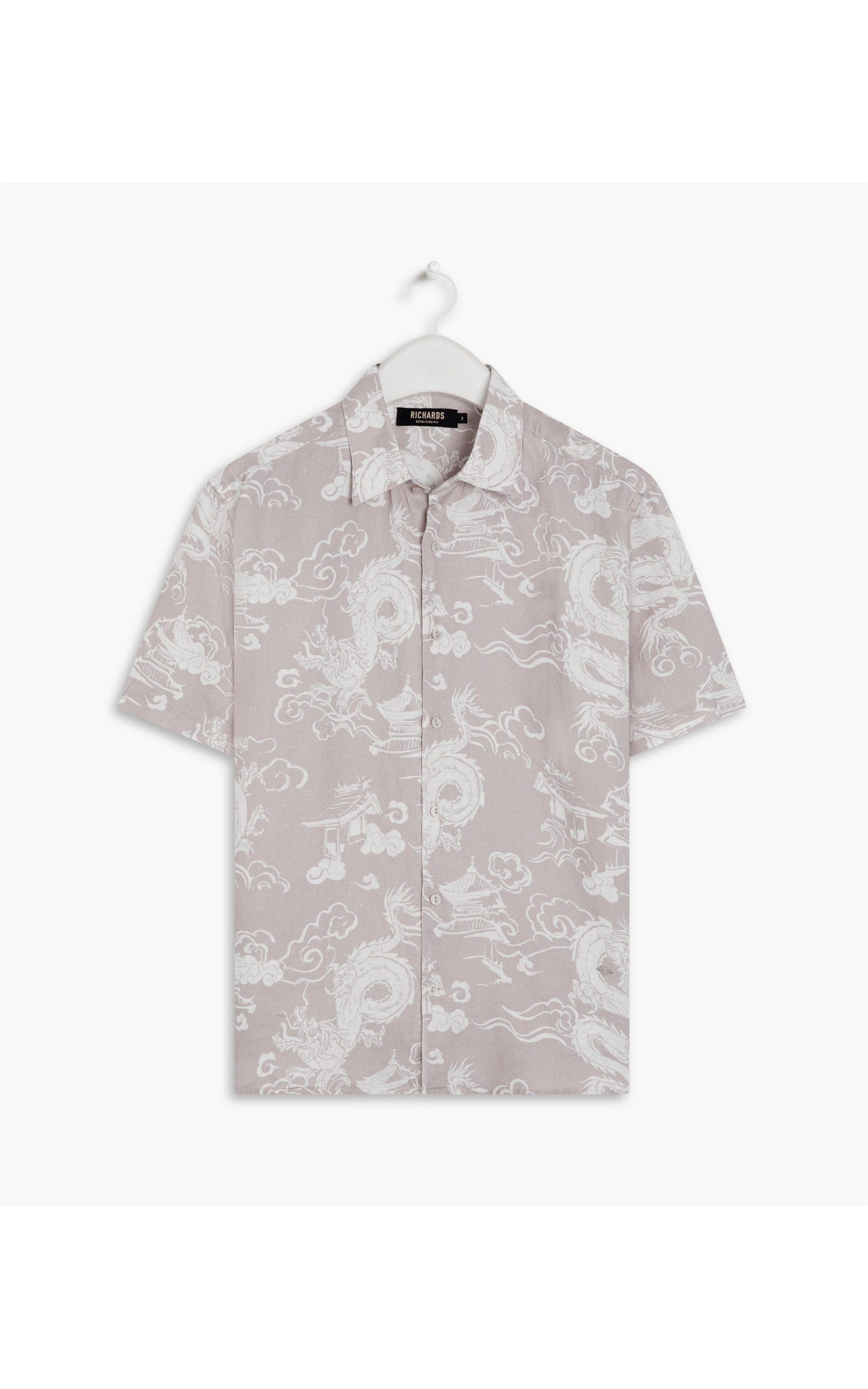 Camisa Linho  Estampada Dragão Mc Caqui