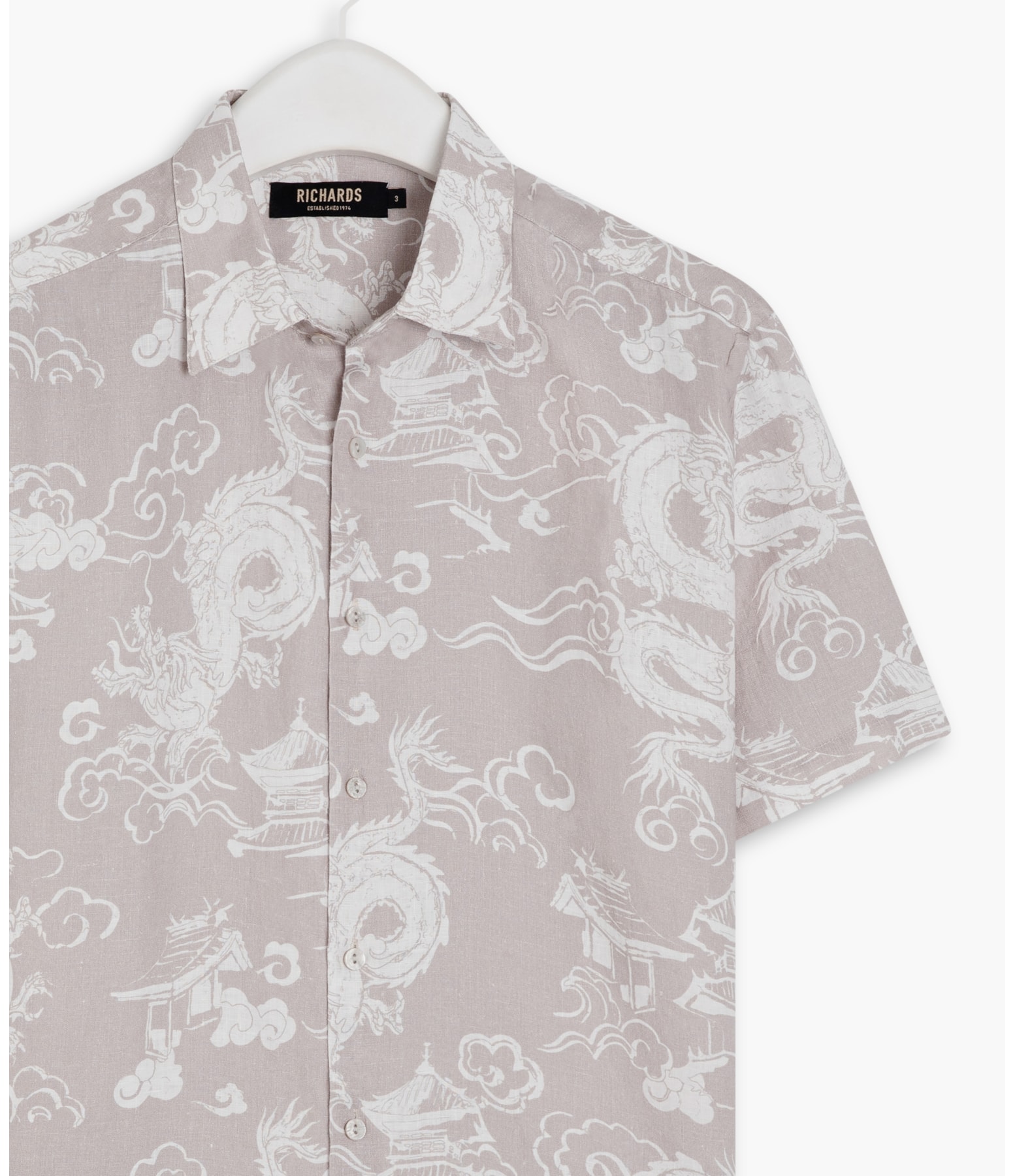 Camisa Linho  Estampada Dragão Mc Caqui