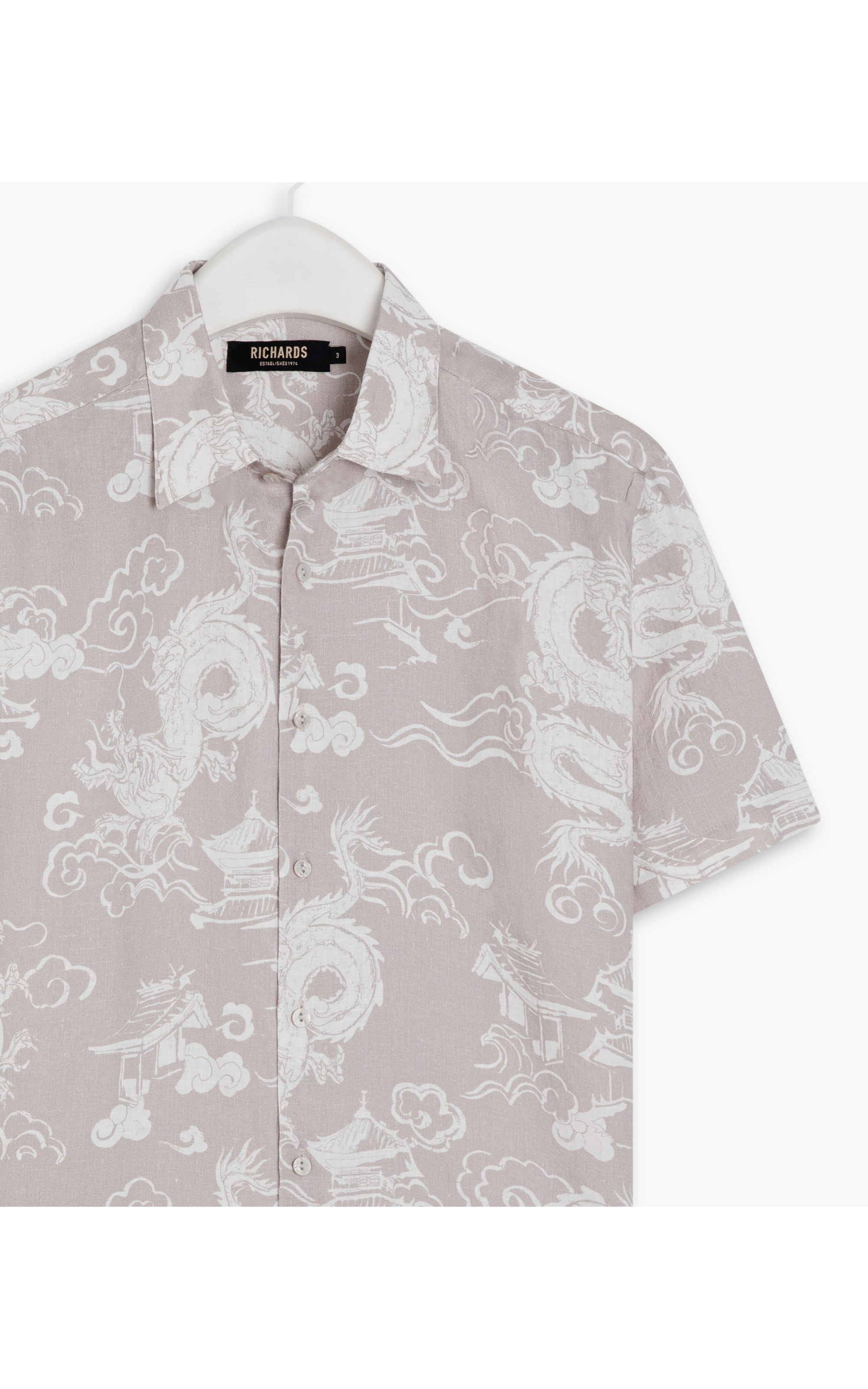 Camisa Linho  Estampada Dragão Mc Caqui