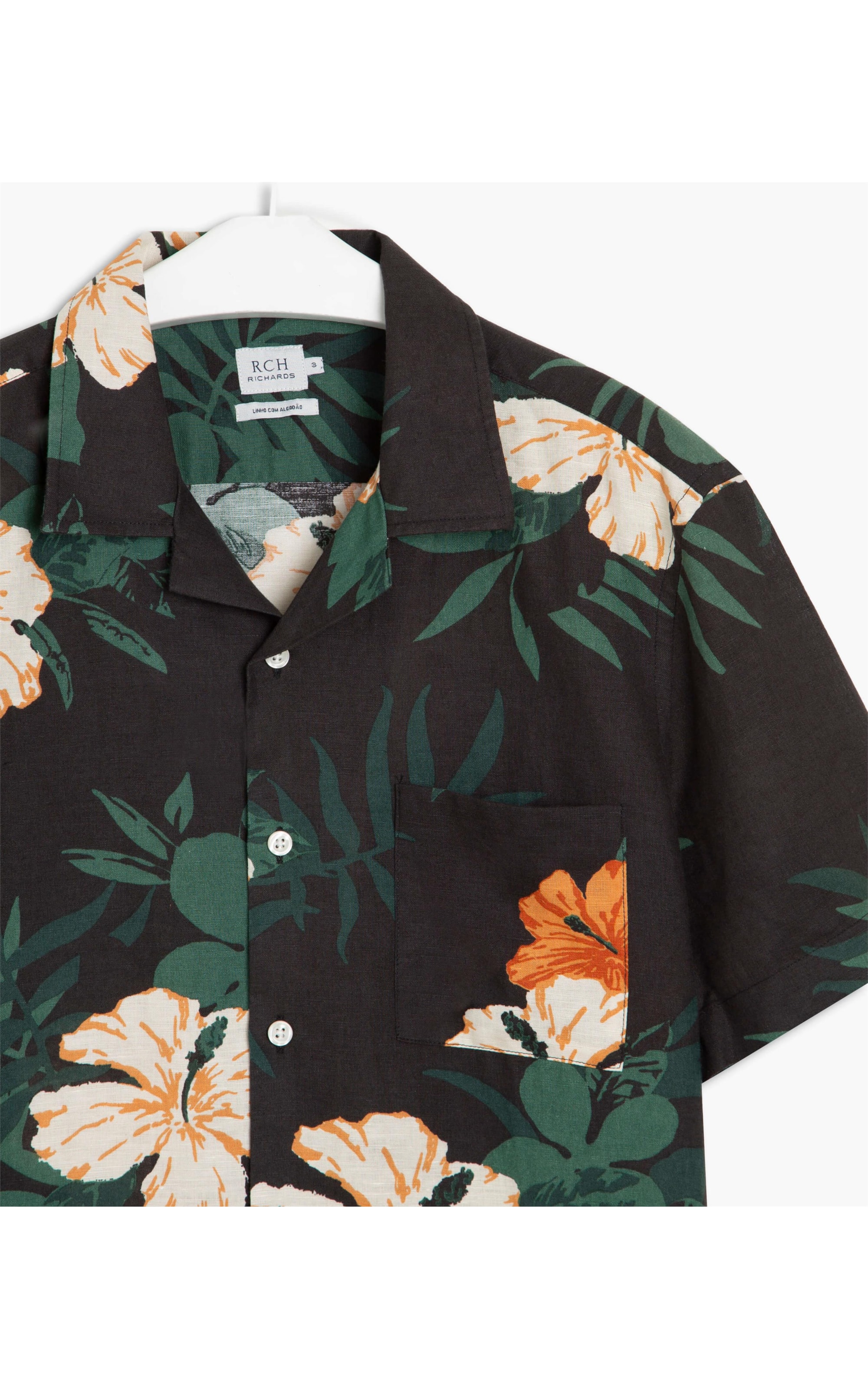 Camisa Linho  Estampada Fiji Mc Preto