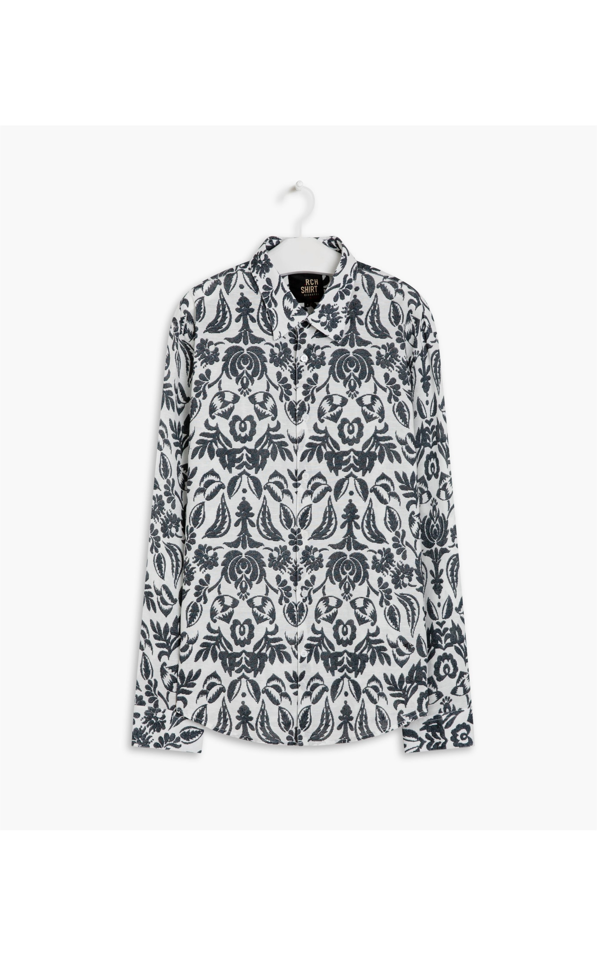 Camisa Linho  Estampada Ikat Ml Marinho