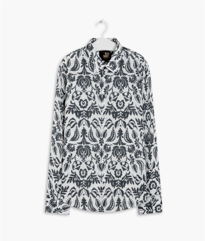 Camisa Linho  Estampada Ikat Ml Marinho