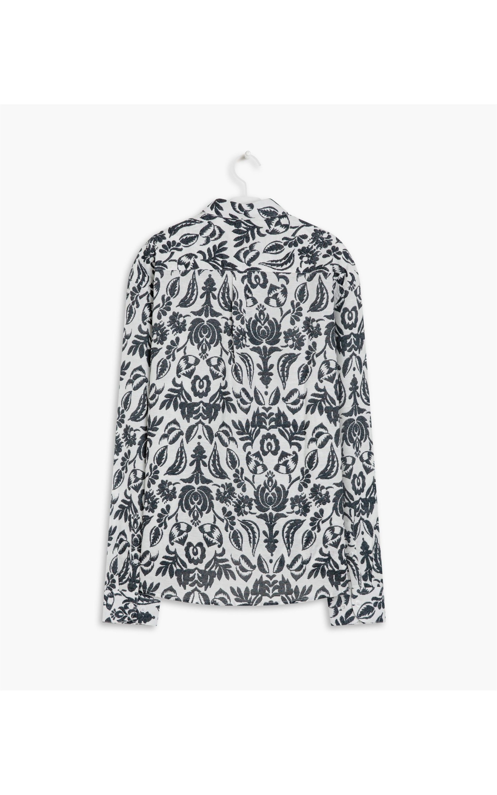 Camisa Linho  Estampada Ikat Ml Marinho