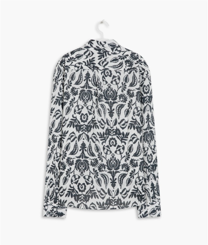 Camisa Linho  Estampada Ikat Ml Marinho