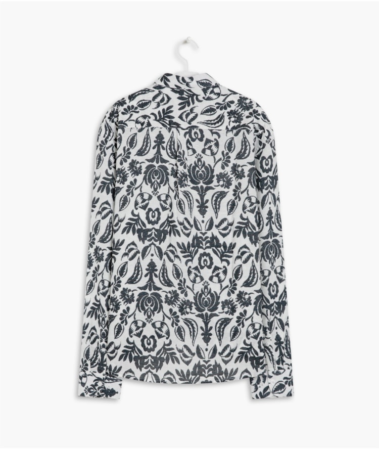 Camisa Linho  Estampada Ikat Ml Marinho