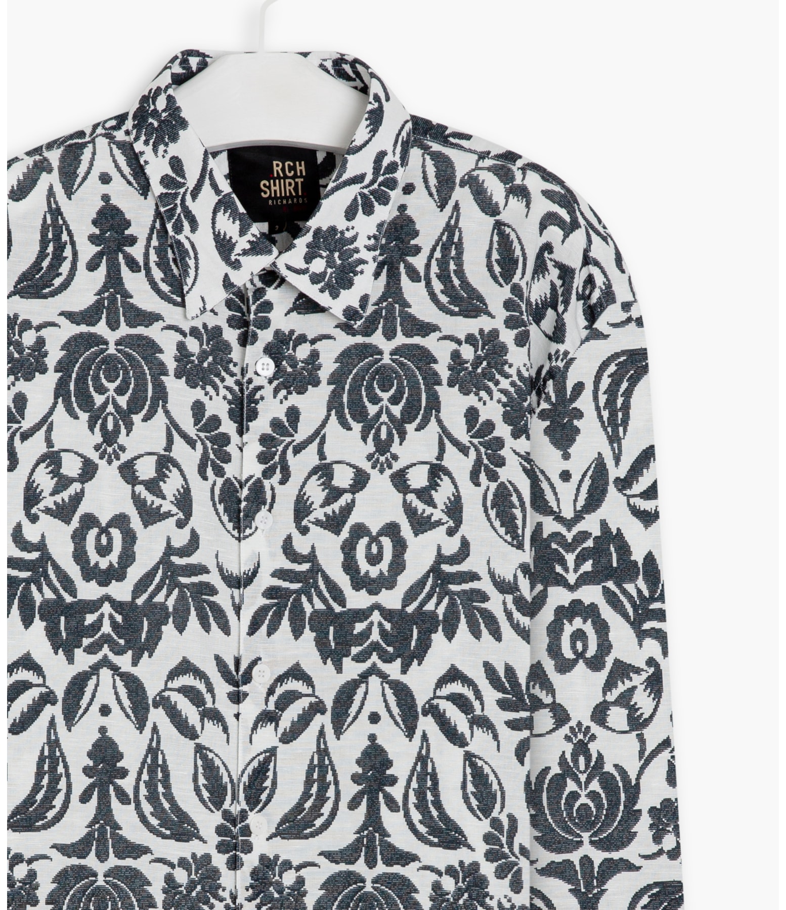 Camisa Linho  Estampada Ikat Ml Marinho