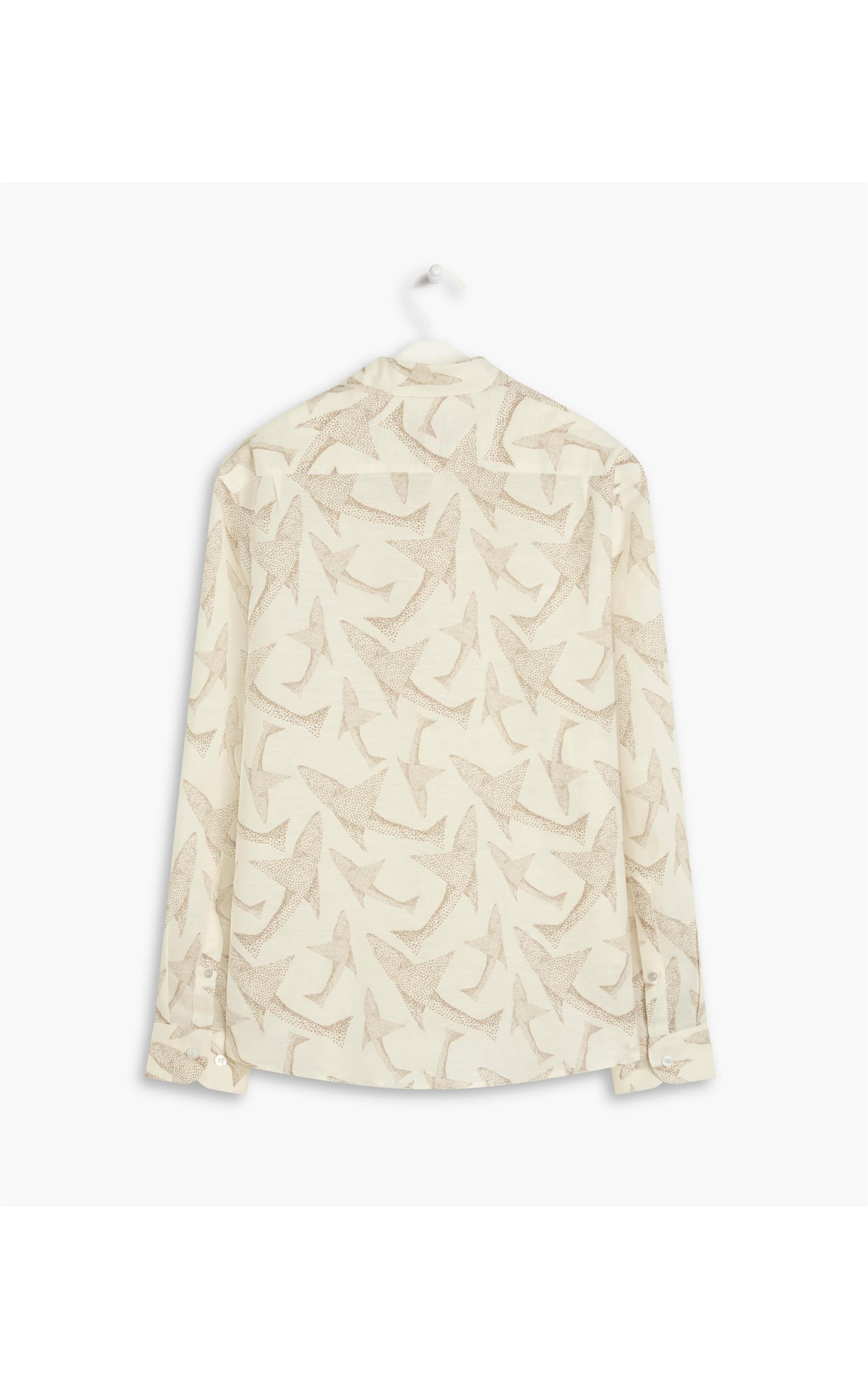 Camisa  Linho Estampada Peixe Point Ml Caqui